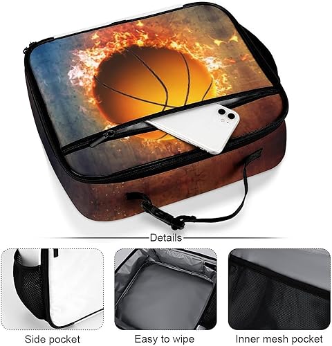 Miniatura 5 de Muishi Flaming Basketball - Lonchera reutilizable con aislamiento, bolsa de almuerzo con aislamiento, lonchera para comida y alimentos, bolsa de