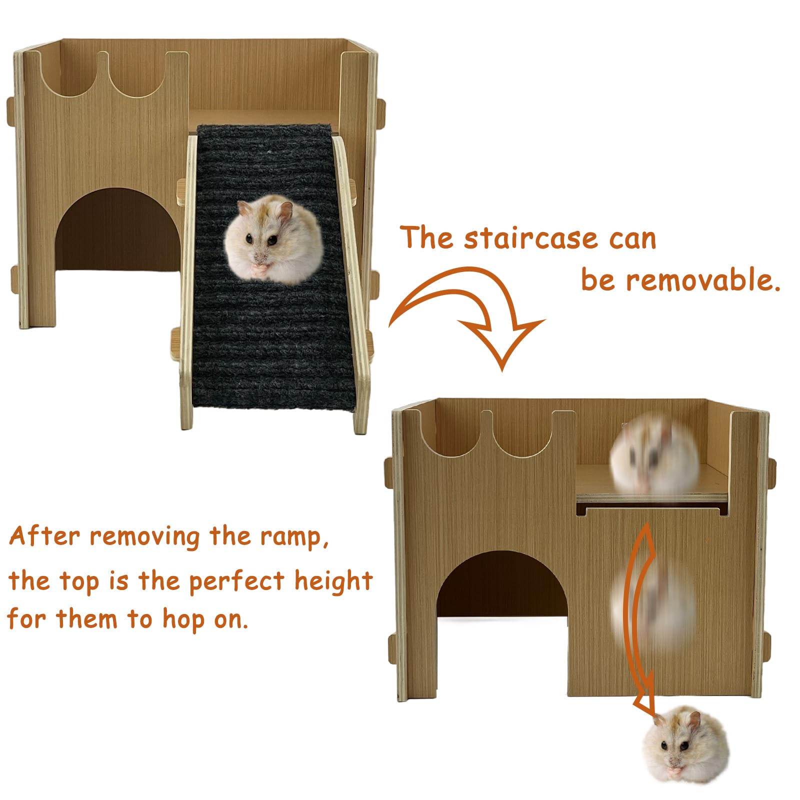Großes Meerschweinchen-Schloss Aus Holz – 2-stöckig Mit Rampe, 4 Türen, 37,8x24,9x18,3 Cm