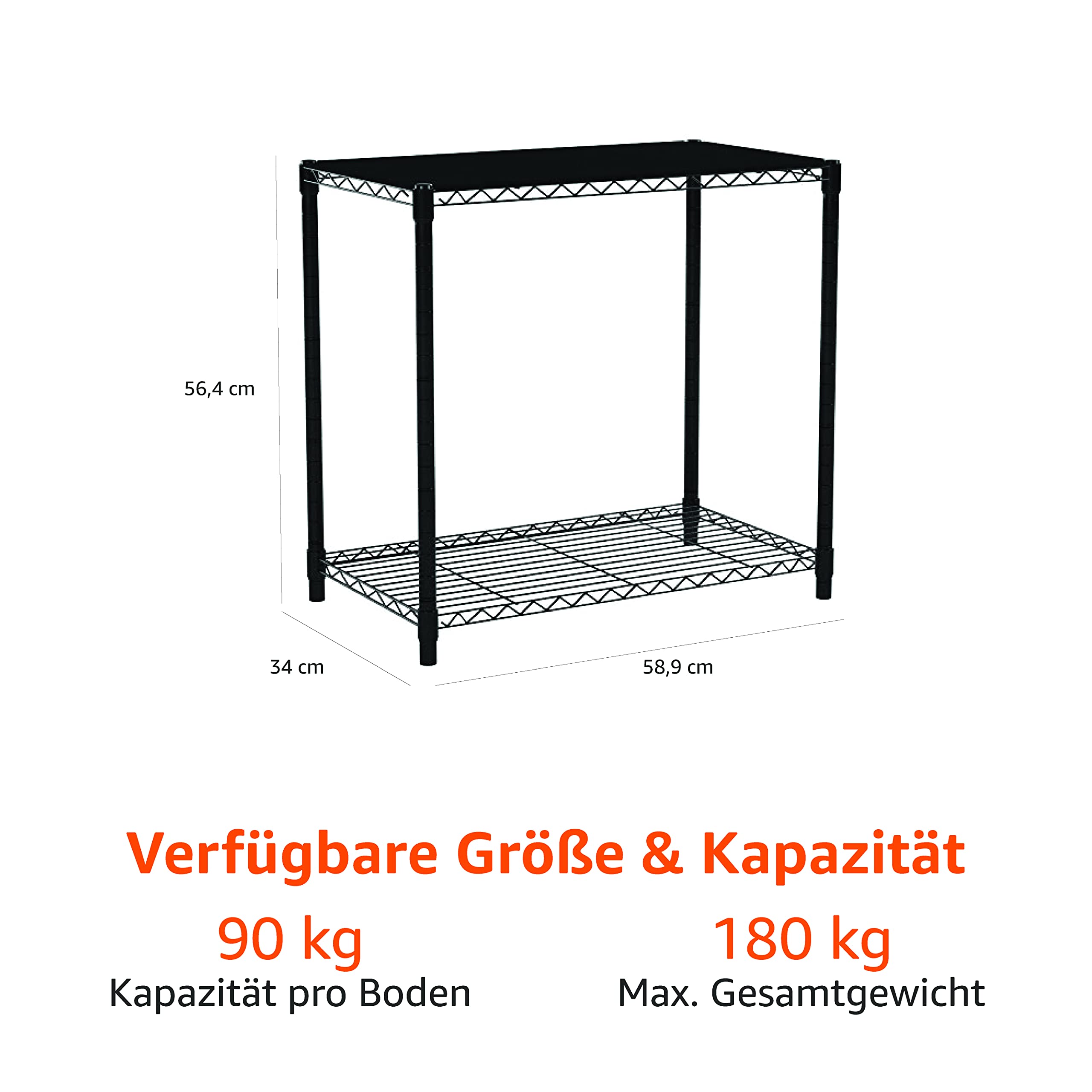 Amazon Basics 2 Regalböden Ebenen, stapelbar, Schwarz, 33.8 D x 58.9 W x 56.4 H cm