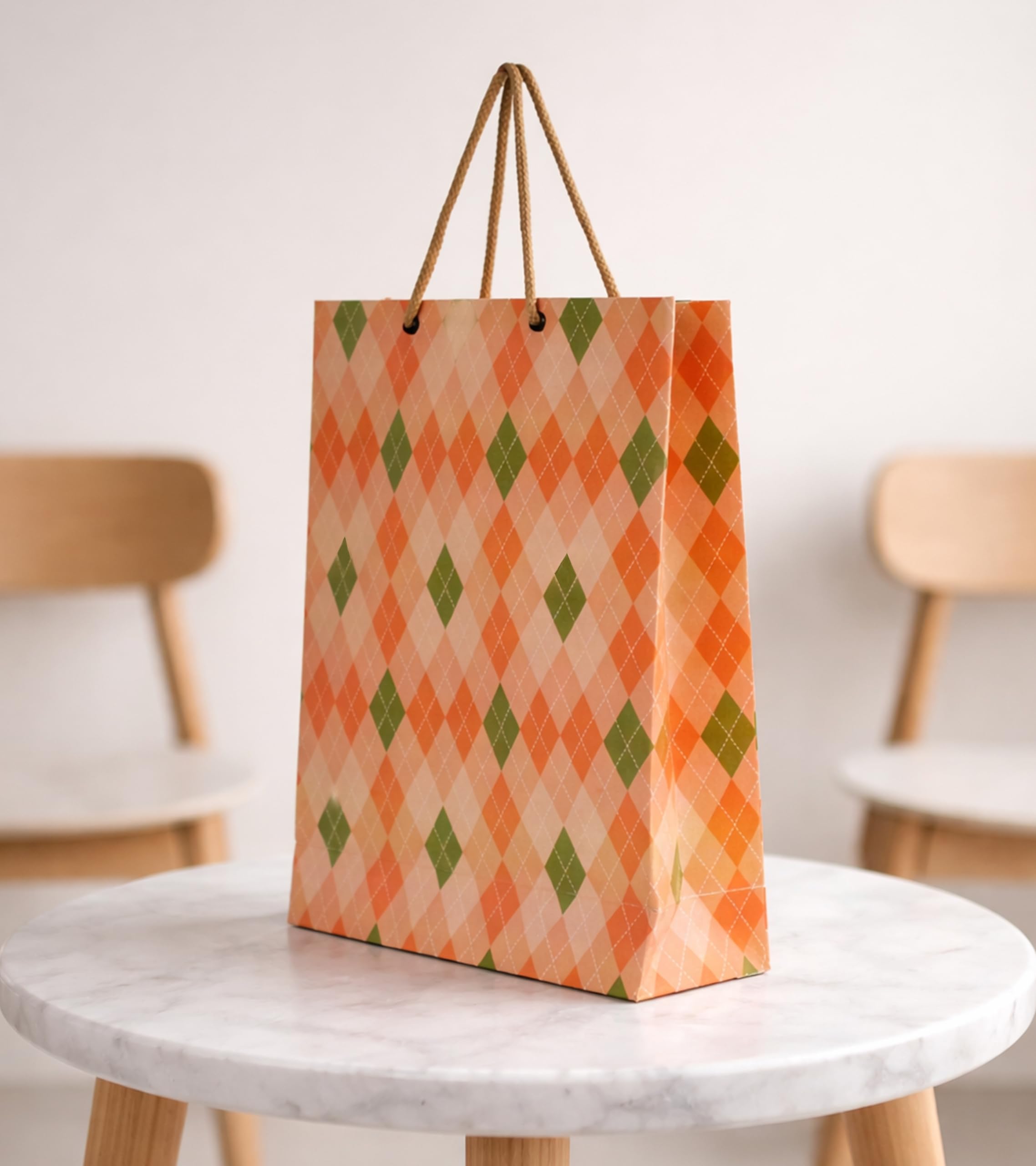 KOSY Paper Gift Bag for Gifting and Return Gifts Medium Designer Printed Paper Carry Bag Burfi Check Design for Chocolates Jewelry Accessories Events and Celebrations Pack of 10