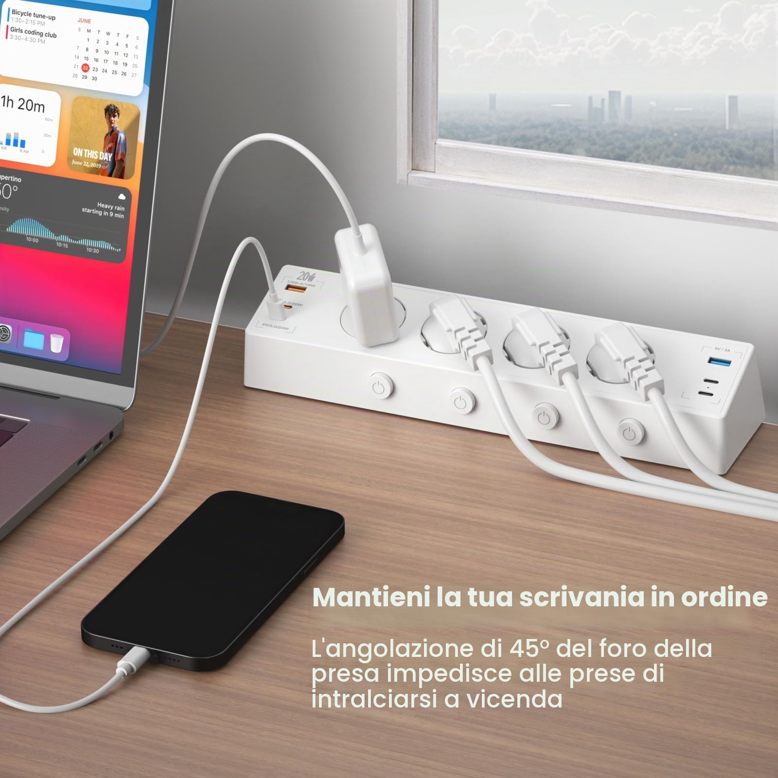 Ciabatta Multipresa da Tavolo con USB C 20 W, Multipresa USB con Interruttore Commutabile Singolarmente, Ciabatta Elettrica Multipresa con 4 USB C e 2 USB A, Cavo da 2M, Bianco