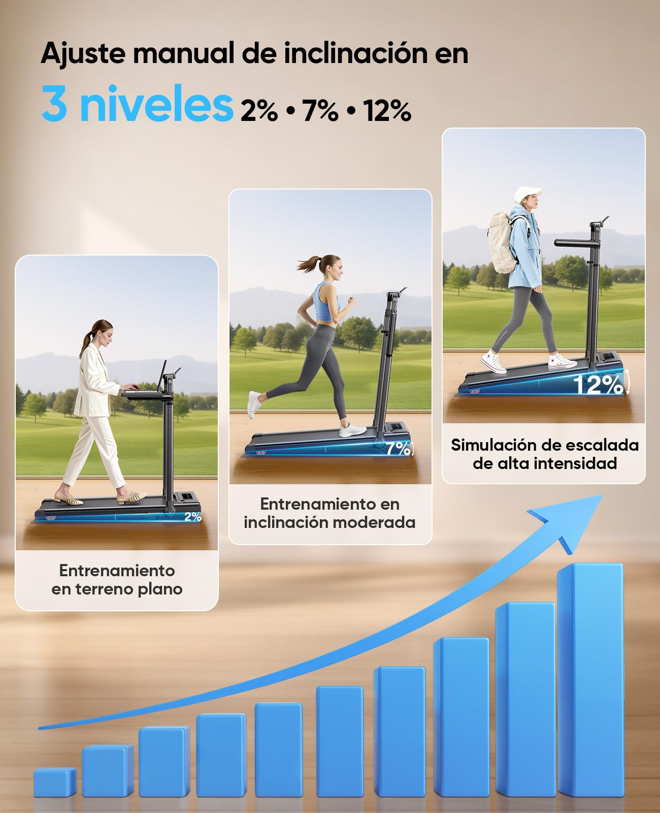 Cinta de Correr Plegable, 6 en 1 Cinta de Correr con Inclinación 3 Niveles, Motor 3.0 HP, Velocidad 1-12 km/h, Manillar Extensible 15 cm, Cinta de Andar con Cinta RGB, App, Carga 150 kg