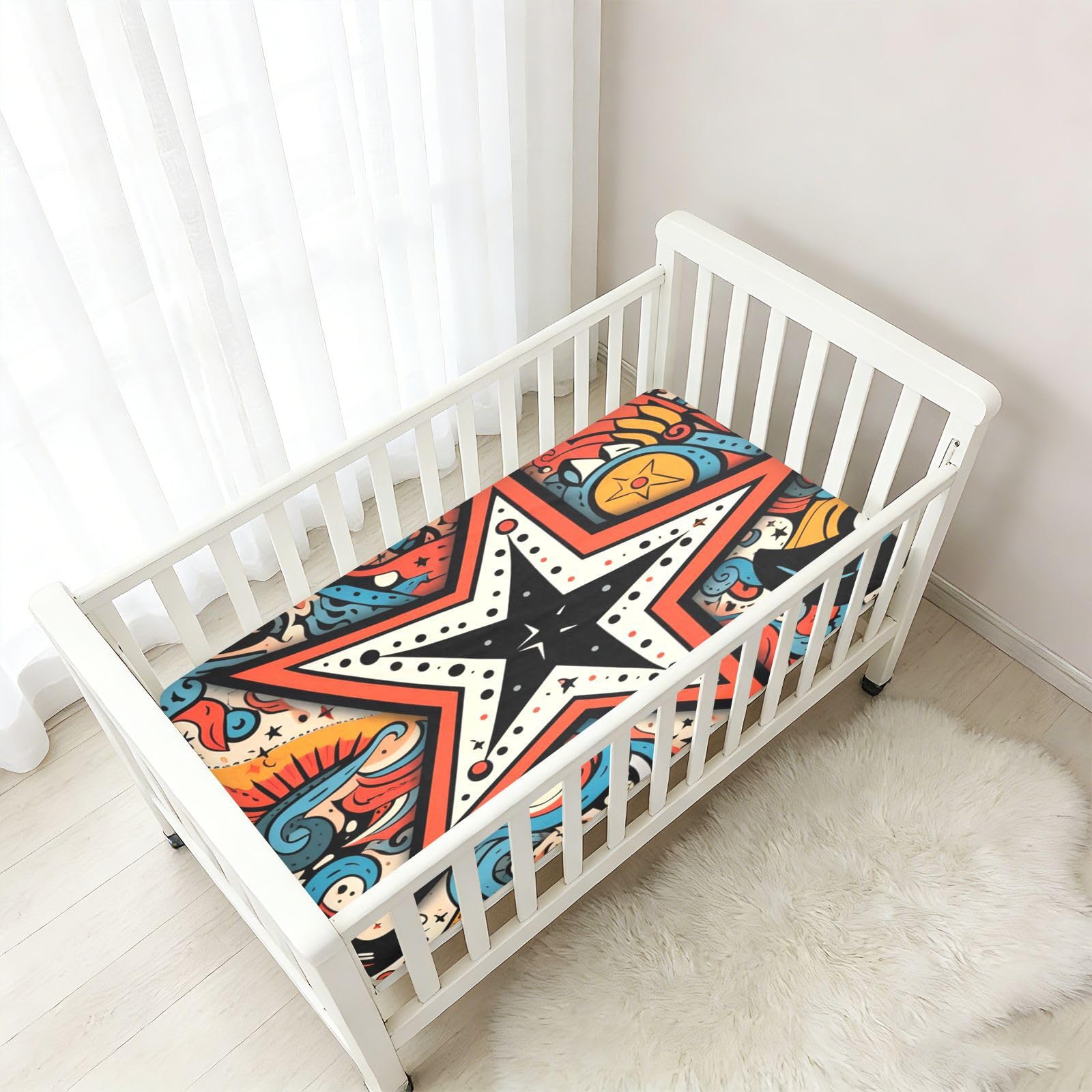 Estrella De Mar Arte Rojo Sábana de Cuna para Niños Pequeños,Sábanas de Algodón Suave para Bebés Aptas para Colchón Corralito