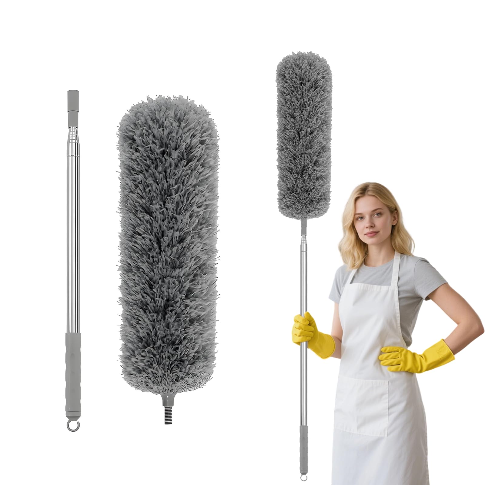 Extendable Duster, Telescopic Microfiber Dusters, With Soft Silicone Cap, Easy To Assemble And Disassemble, Ideal For Ceilings, Blinds, Ceiling Fans And Cars, Washable & Bendable