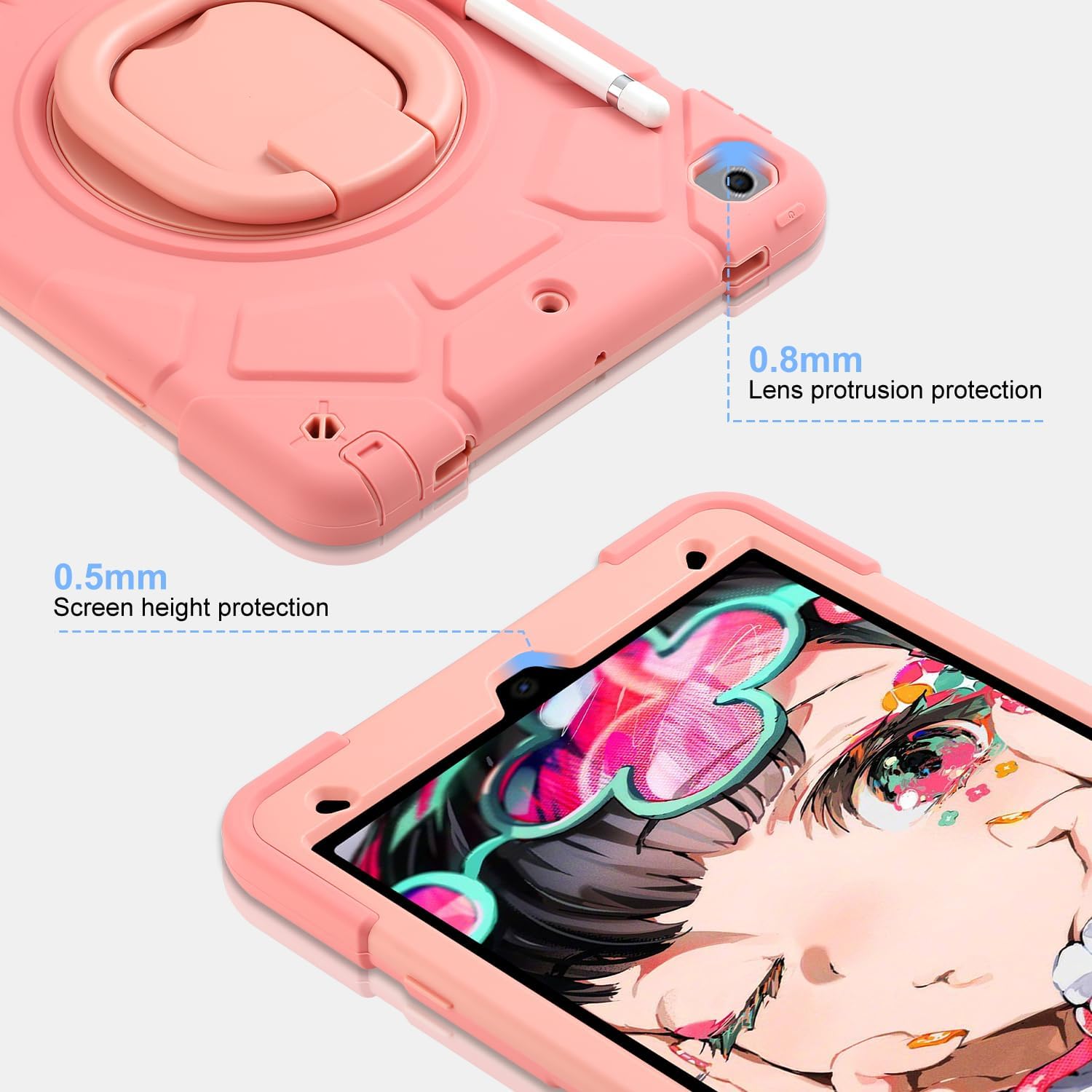 for iPad 9th/8th/7th Generation Case 10.2",Heavy Sturdy Shockproof Kids Cover with Rotating Stand/Pencil Holder/Shoulder Strap for iPad 10.2 Case 2021/2020/2019 Girls (Pink)
