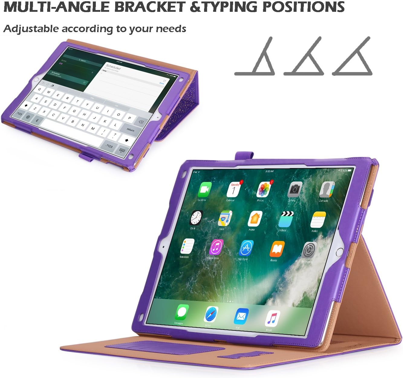 WWW iPad Pro 12.9 (Compatible with 2017 and 2015 Model) Case, [Luxury Laser Flower] Premium PU Leather Case Protective Cover with Auto Wake/Sleep Feature for iPad Pro 12.9 (Both 2017 and 2015) Purple