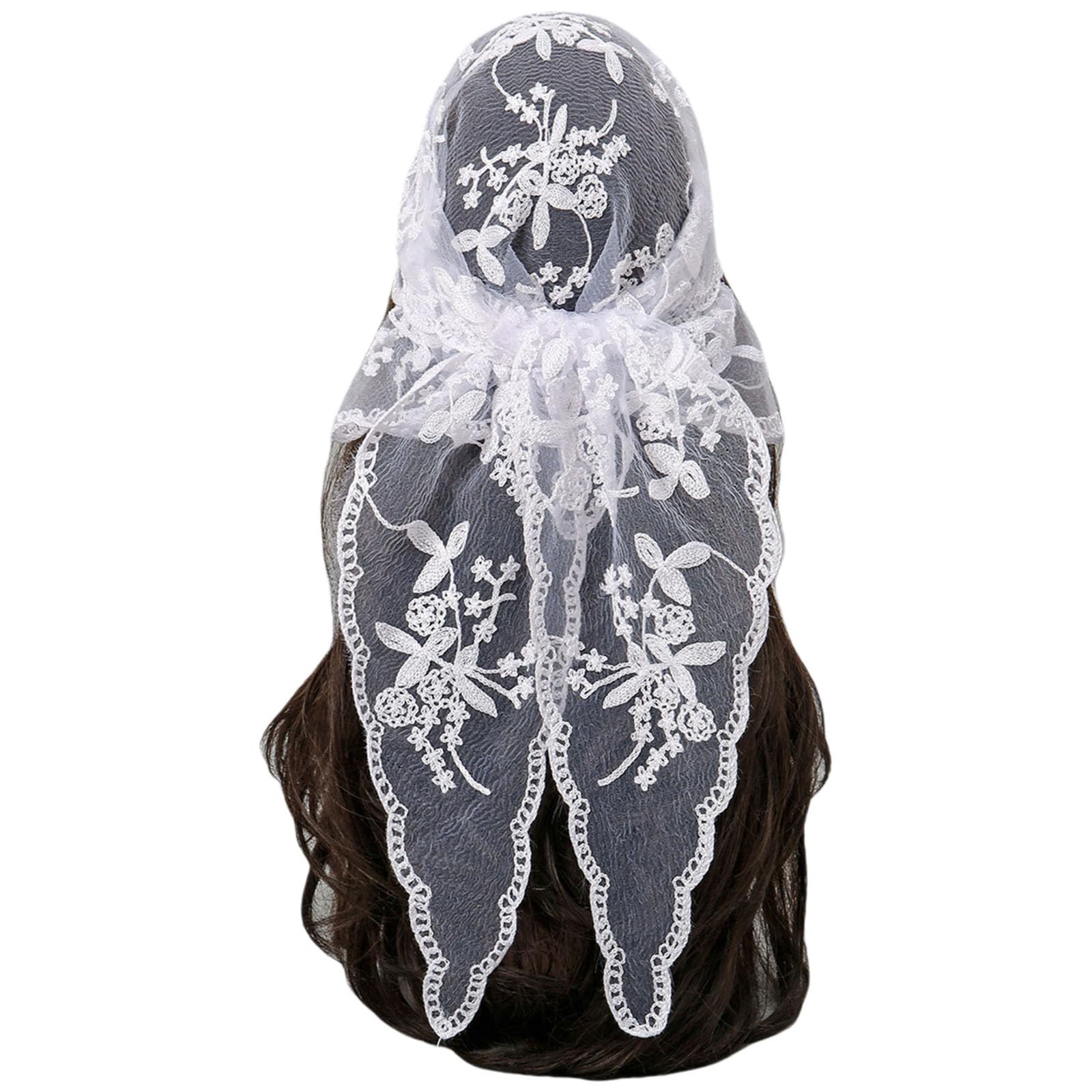 Hxnh Women's White Embroidered Lace Triangle Scarf Flower Headband Lace Headscarf Bandana Headband Elegant Scarf Shawl 135X45cm For Woman Flower Embroidered Triangle Wedding Hijab