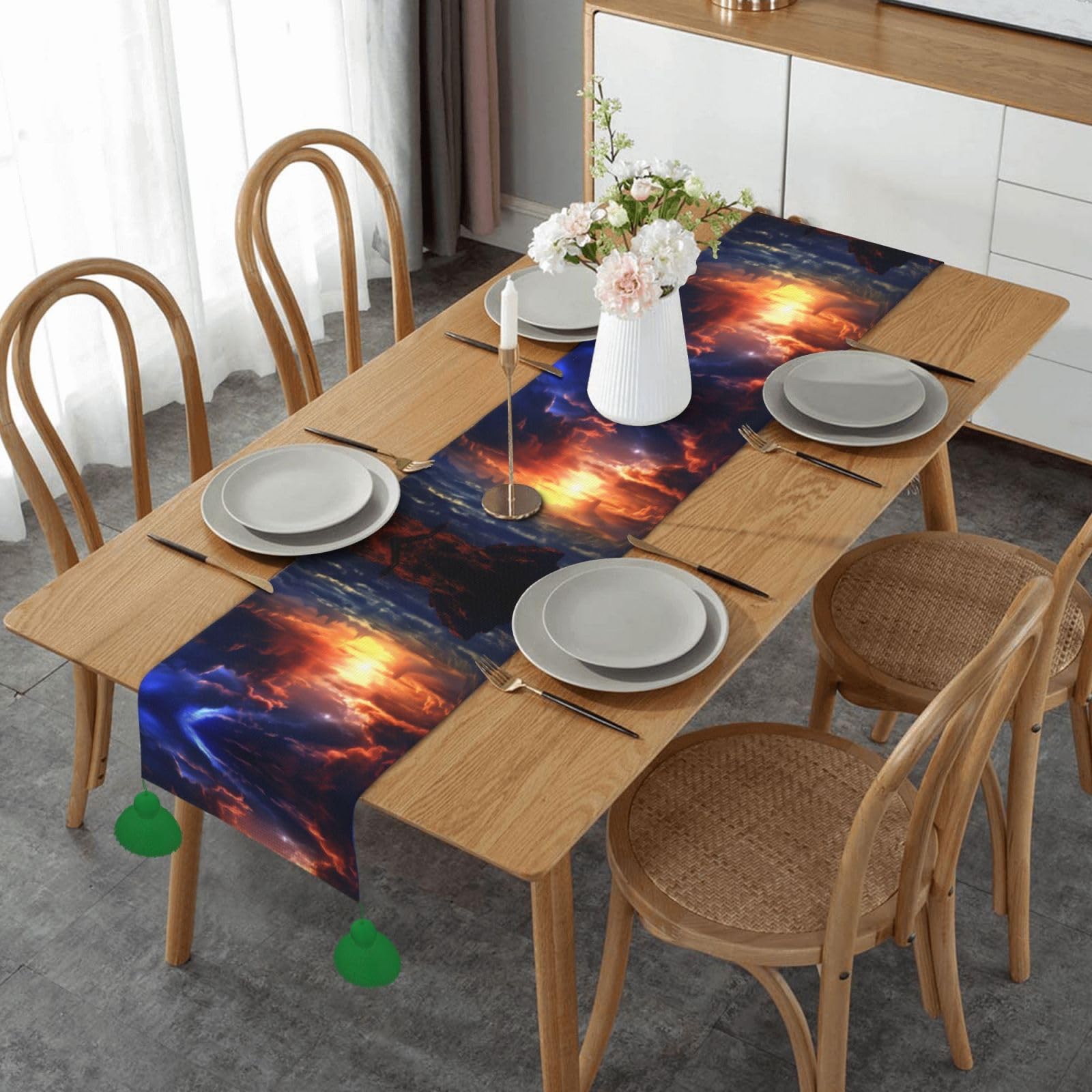 Chemin de table imprimé galaxie pour décorer un mariage ou une fête