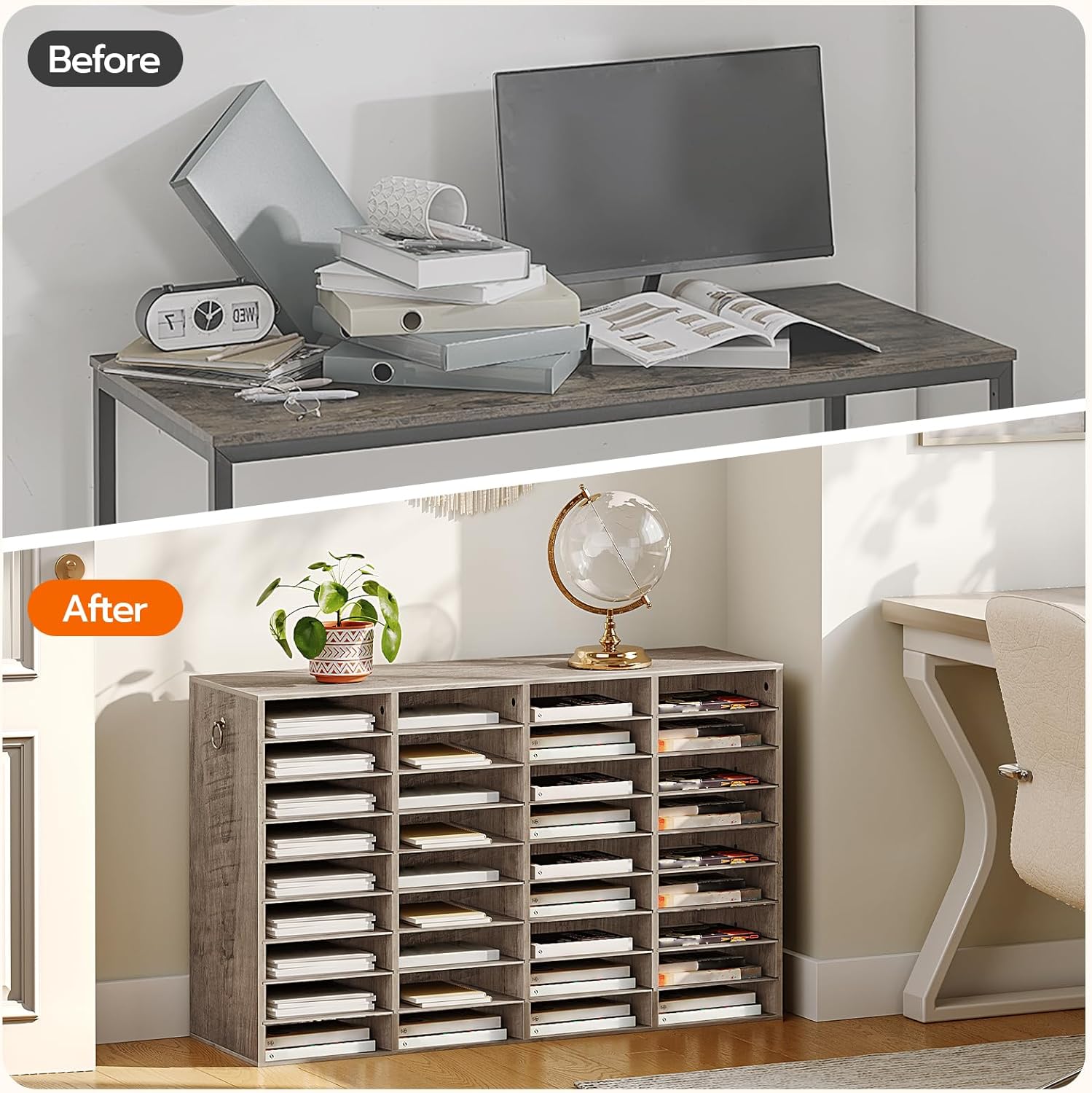 HOOBRO Wooden Literature Organizer, 36-Slot Mail Sorters, Removable Classroom Mailbox, Student Mailboxes for Classroom, Paper Storage Organizer, for Home, Office, Study, Classroom, Greige BG36WF01