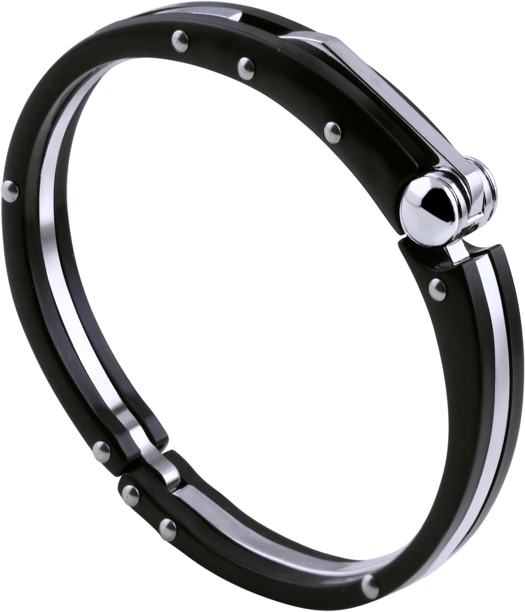 Hpolw Stainless Steel Black White Gold Silver-Tone Handcuff Mens Bracelet with Clasp