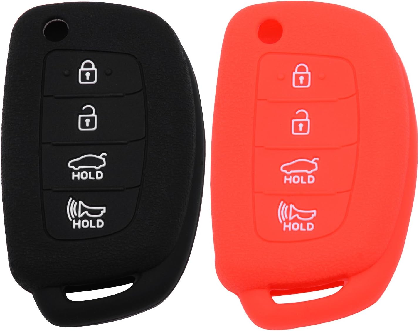 Velsman 4 Buttons Flip Remote Key FOB Silicone Case Cover Protector Holder Flip Key Case Jacket Compatible with Hyundai Sonata Santa Fe XL IX35 XL IX45 Tucson – Free Wrist Strap (Black and Red)