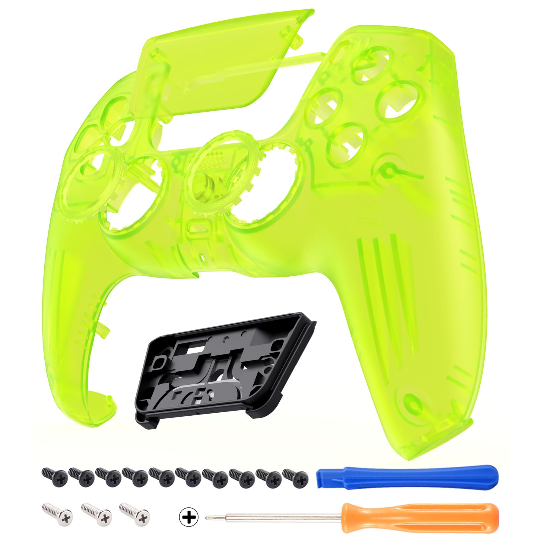 eXtremeRate Luna Redesigned Front Shell Touchpad Compatible with ps5 Controller BDM-010 020 030 040 050, Clear Lime Green Replacement Faceplate Case Touch Pad Cover Compatible with ps5 Controller