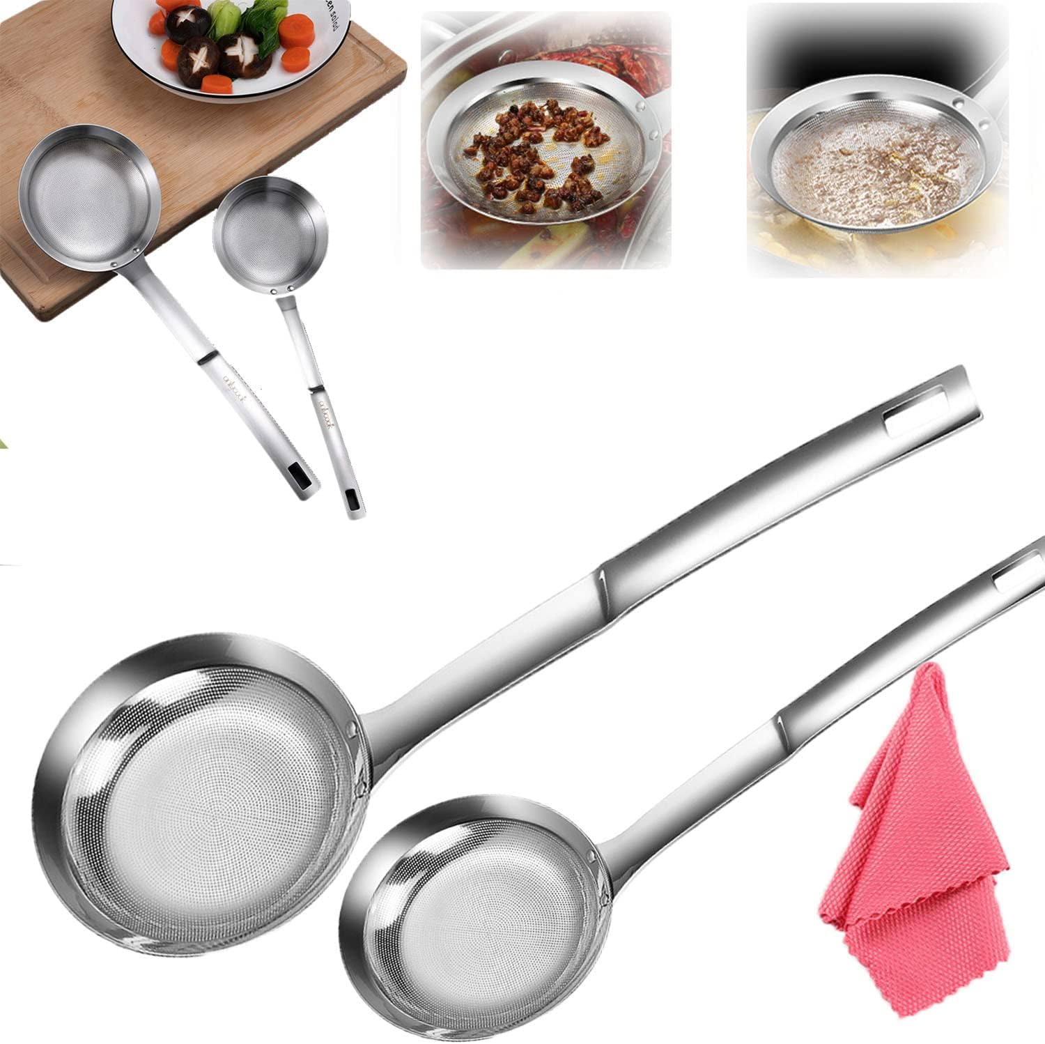 BDCY 2/3/4 PCS Stainless Steel Fine Mesh Strainer,Fine Mesh Sieve,Fine Mesh Stainless Steel Colander,Food Strainer Colander Sieve with Long Handle for Kitchen Cooking (group A)