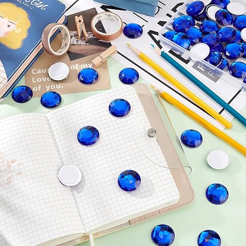 Miniatura 5 de FINGERINSPIRE 50 piezas de diamantes de imitación acrílicos redondos de 0.984 in con parte trasera plana de color azul, autoadhesivas, gemas