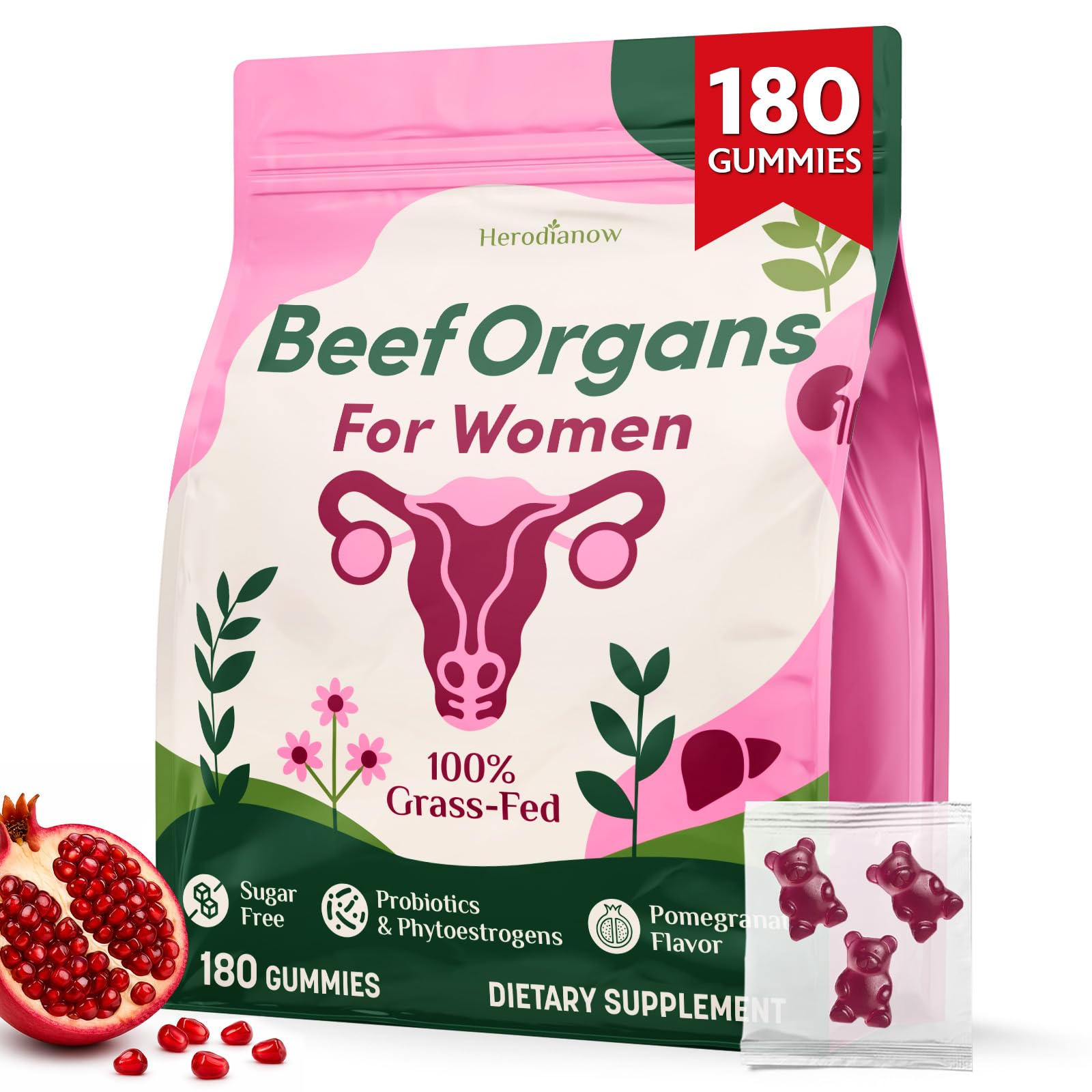 Beef Organ Supplement for Women, Hormone Balance for Women, 180 Gummies 180 Count (Pack of 1)
