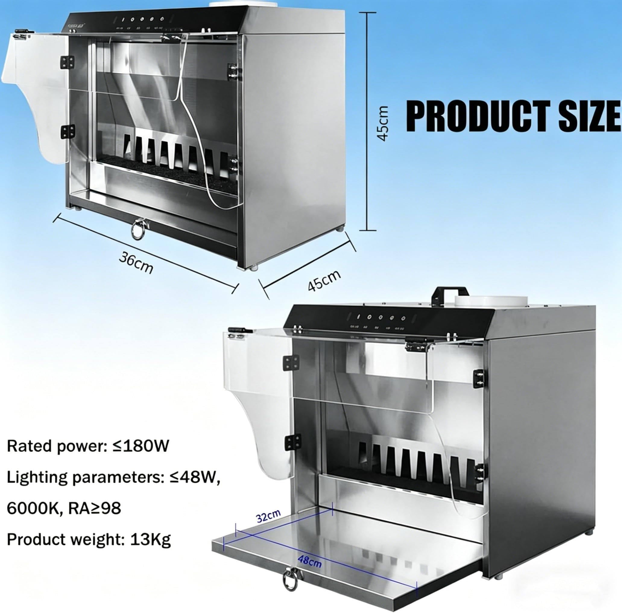 Cabina di verniciatura ad aerografo da 180 W con Cortina d'Acqua da 2200 l/h, Cabina di verniciatura a Cascata con Doppia filtrazione e Porta autosigillante, per hobbisti con 3 luci a LED