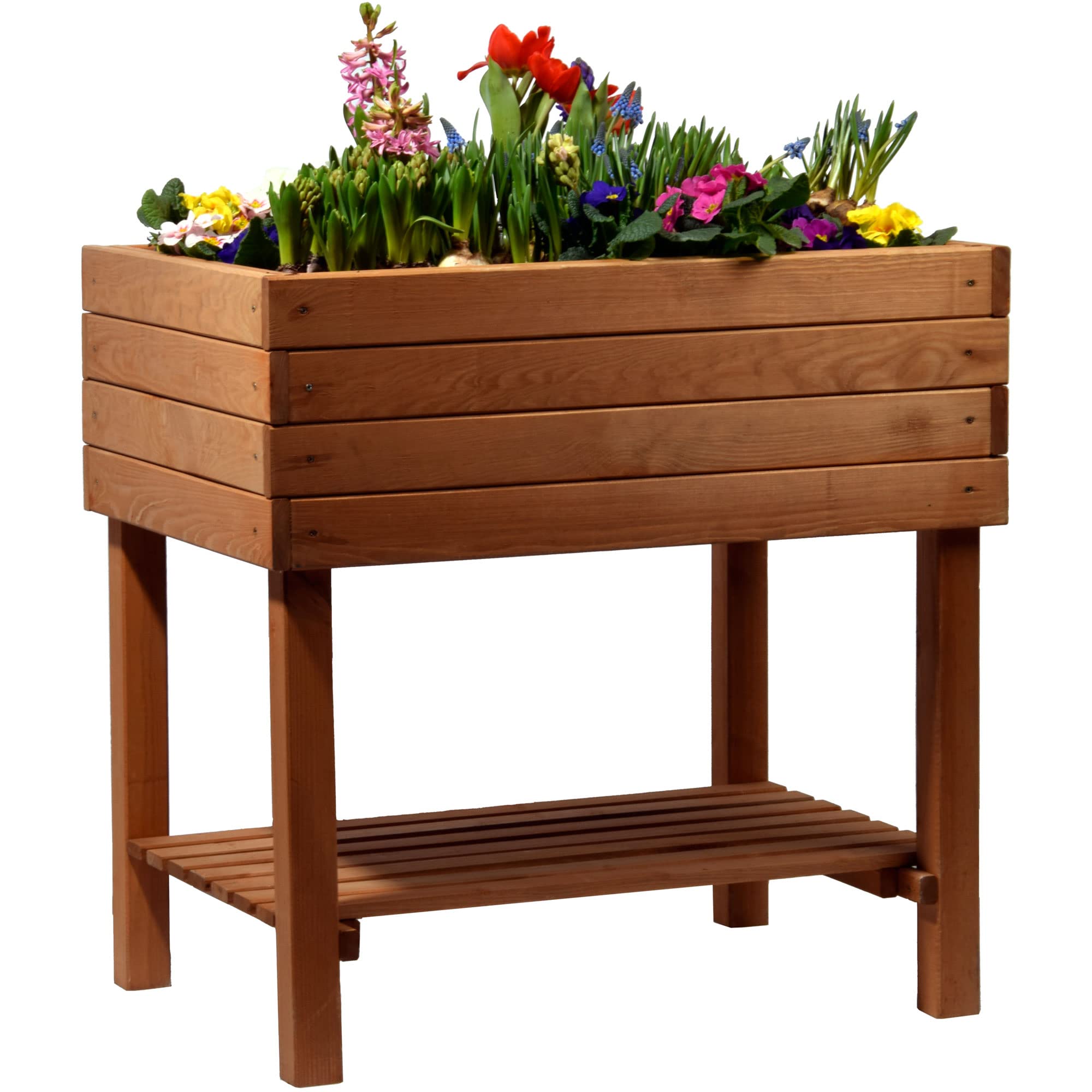 dobar® 58270e breites Hochbeet Kubus Massiv-Holz mit Ablageboden | Salatbeet Bausatz für Gemüse | Erhöhtes Gemüsebeet Garten & Balkon | Anzuchtbeet mit Füßen | 80 x 60 x 80 cm | Braun