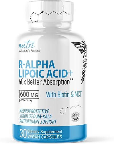 Nutri R Ácido alfa lipoico 600 mg Cápsulas - Ácido lipoico R estabilizado con biotina - Forma activa R-ALA - Dosis clínica - Potente antioxidante y