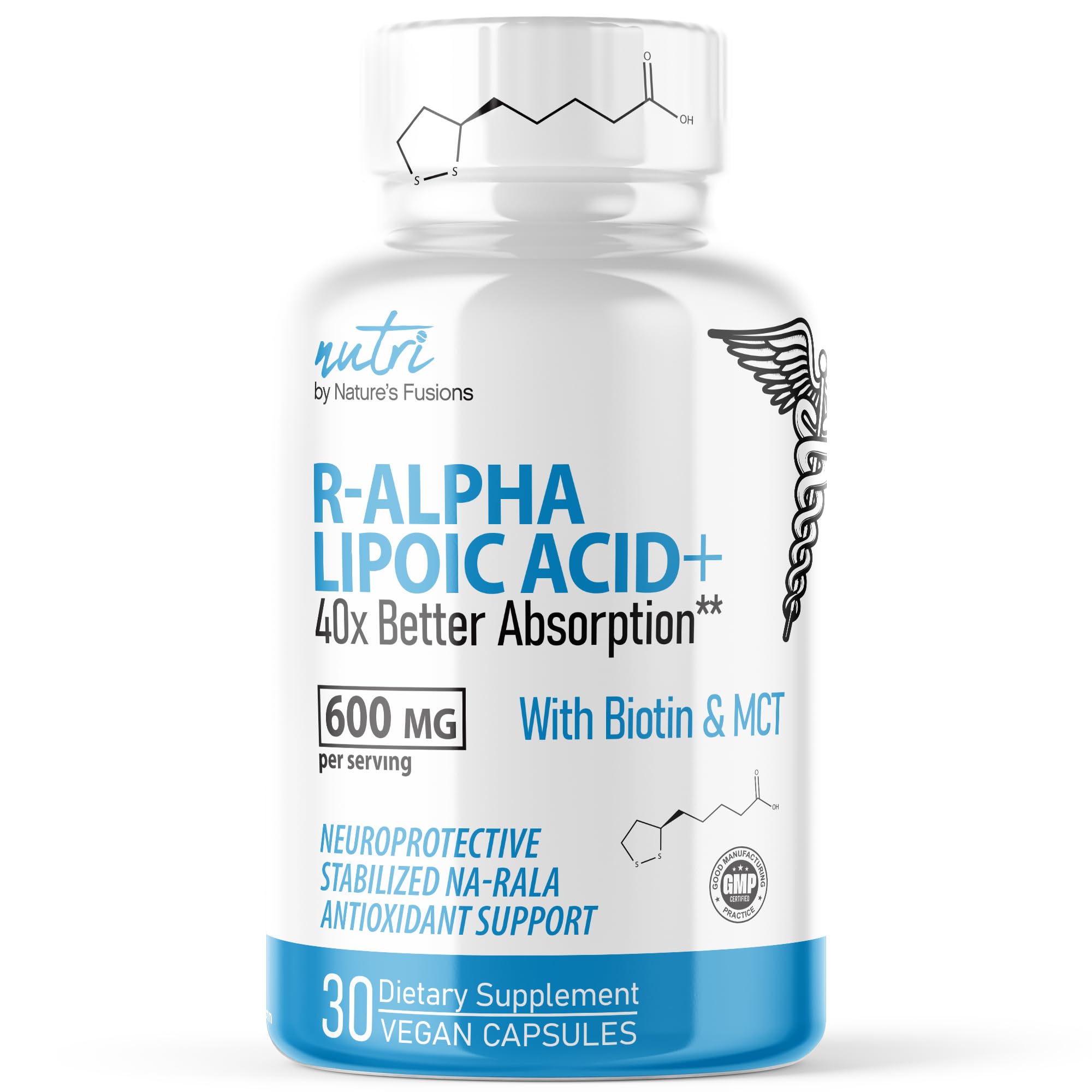 Nutri R Alpha Lipoic Acid 600mg - Stabilized R-ALA - 30 Caps 30 Count (Pack of 1)