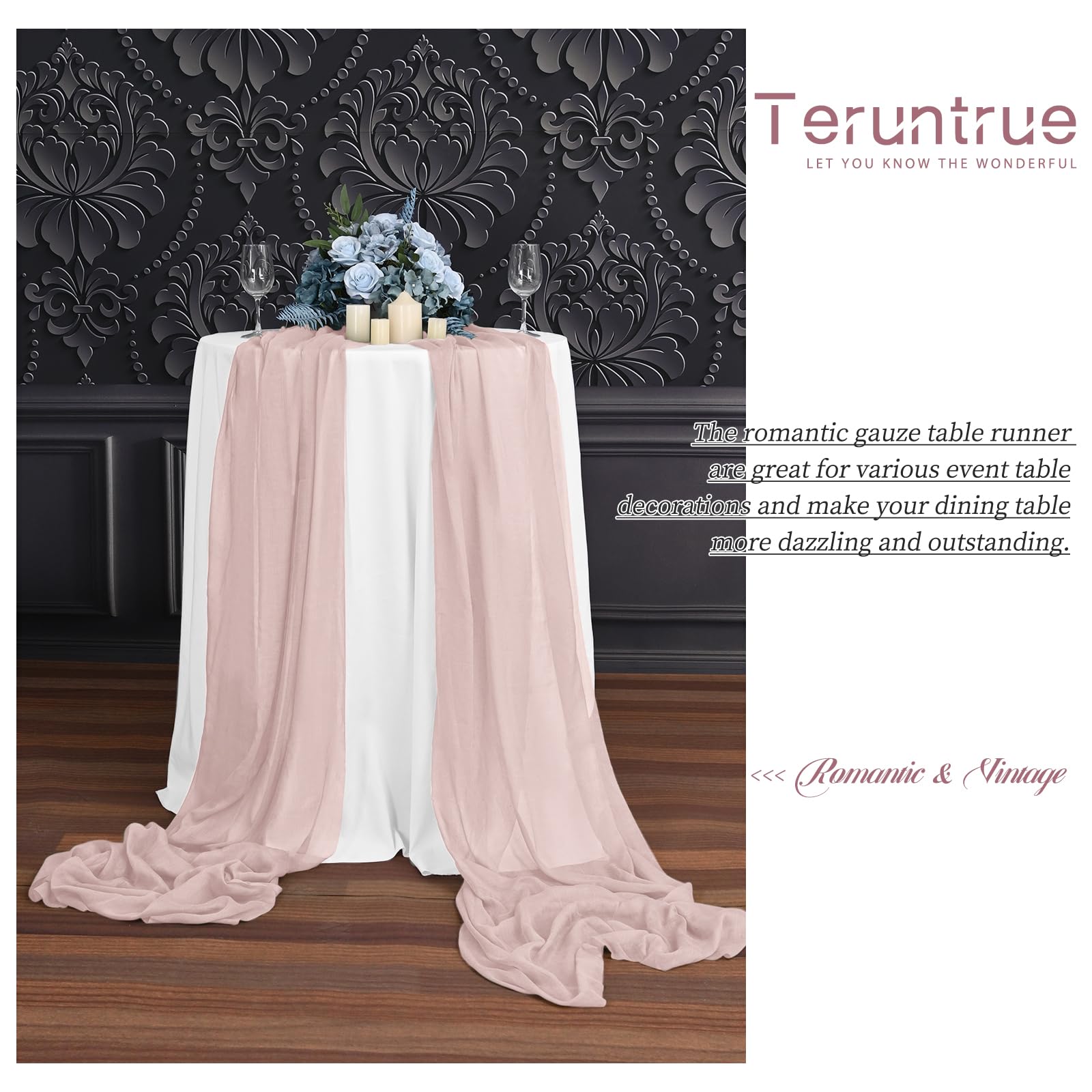 Lot de 24 chemins de table en étamine, 3 m, rustiques, style bohème, décoration de table de mariage, fête prénuptiale, décoration de table de mariage, fête prénuptiale, rose