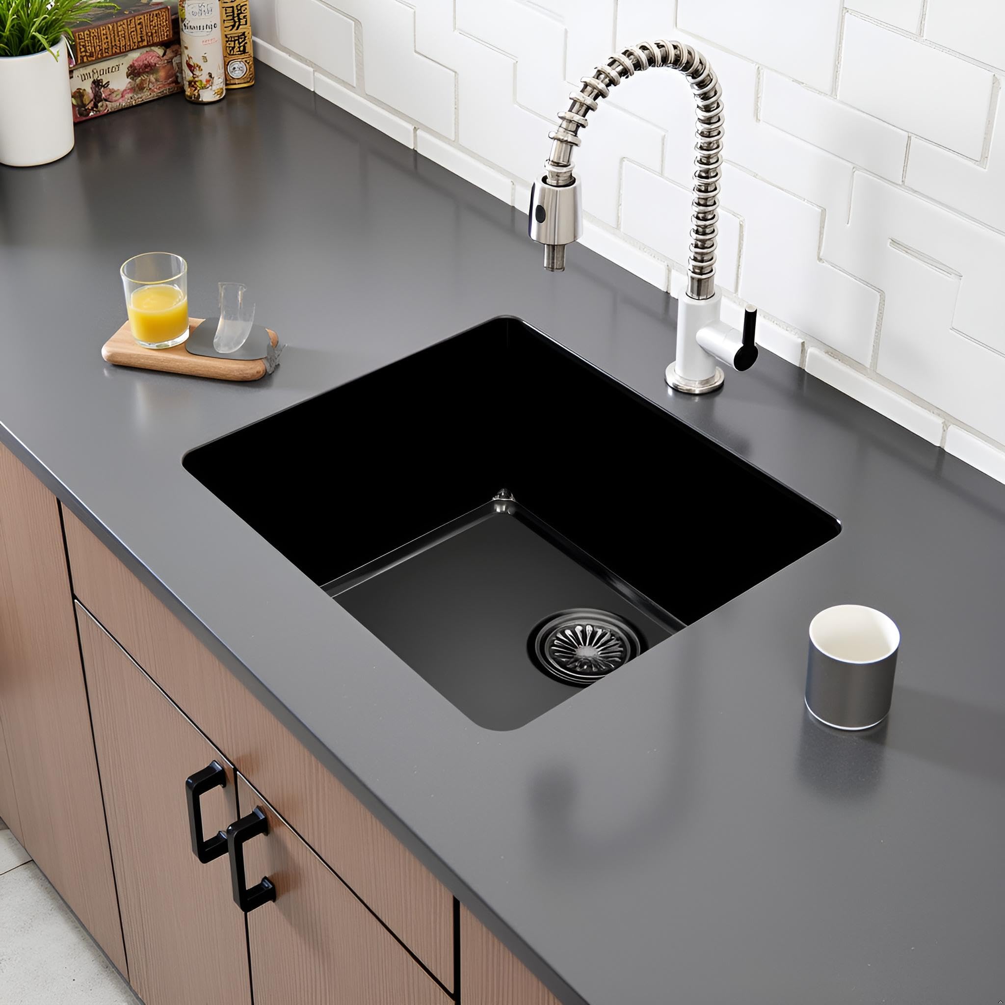 Edesa Fregadero Cocina Bajo Encimera 1 Cubeta Cuadrada FUJI BE 45X40 cm Acero Inoxidable Profundidad 18 cm Fondo Absorbente Accesorios Incluidos Color negro