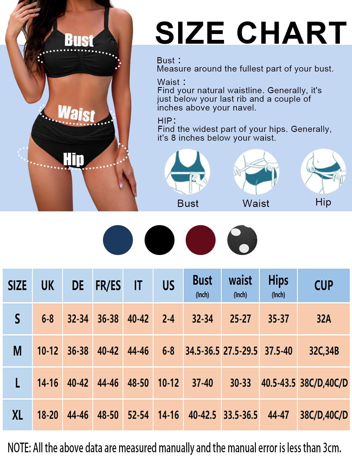 Costume da Bagno Donna a Vita Alta Due Pezzi Bikini Set Push Up Imbottito Reggiseno con Pantaloncino da Bagno Twist Costume da Mare con Bretelle Regolabili Swimwear