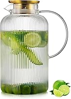 Vista 16 de Paquete de 2 jarras de vidrio con tapa, 68 onzas/2 litros ámbar clásicas verticales a rayas, jarra de agua de vidrio para preparación fría, café