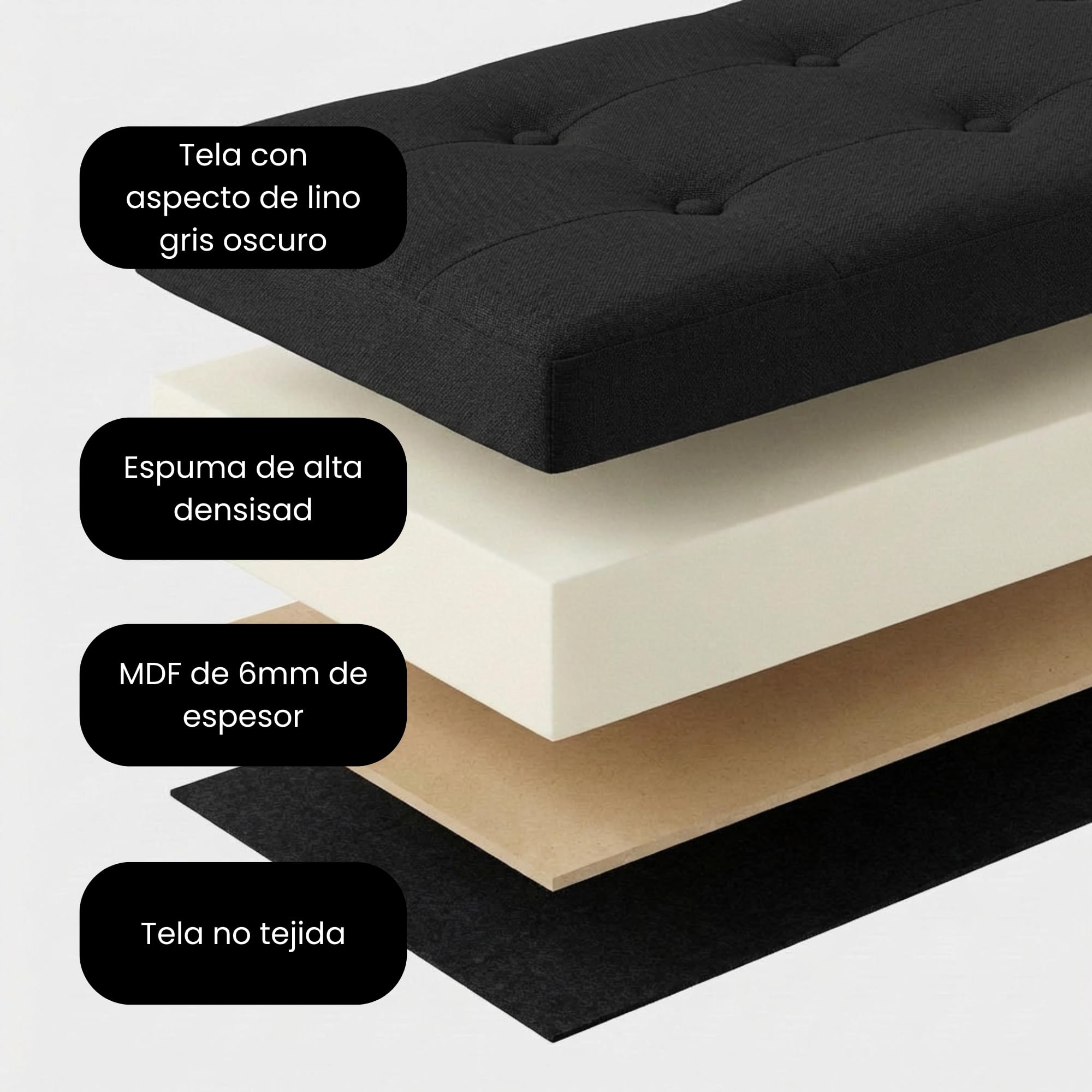Edihome, Pouf Rangement Pliable avec Couvercle en Tissu 38x76x38 cm – Coffre de Rangement, Banc Multifonction, Repose Pied Salon, Coiffeuse (Noir)