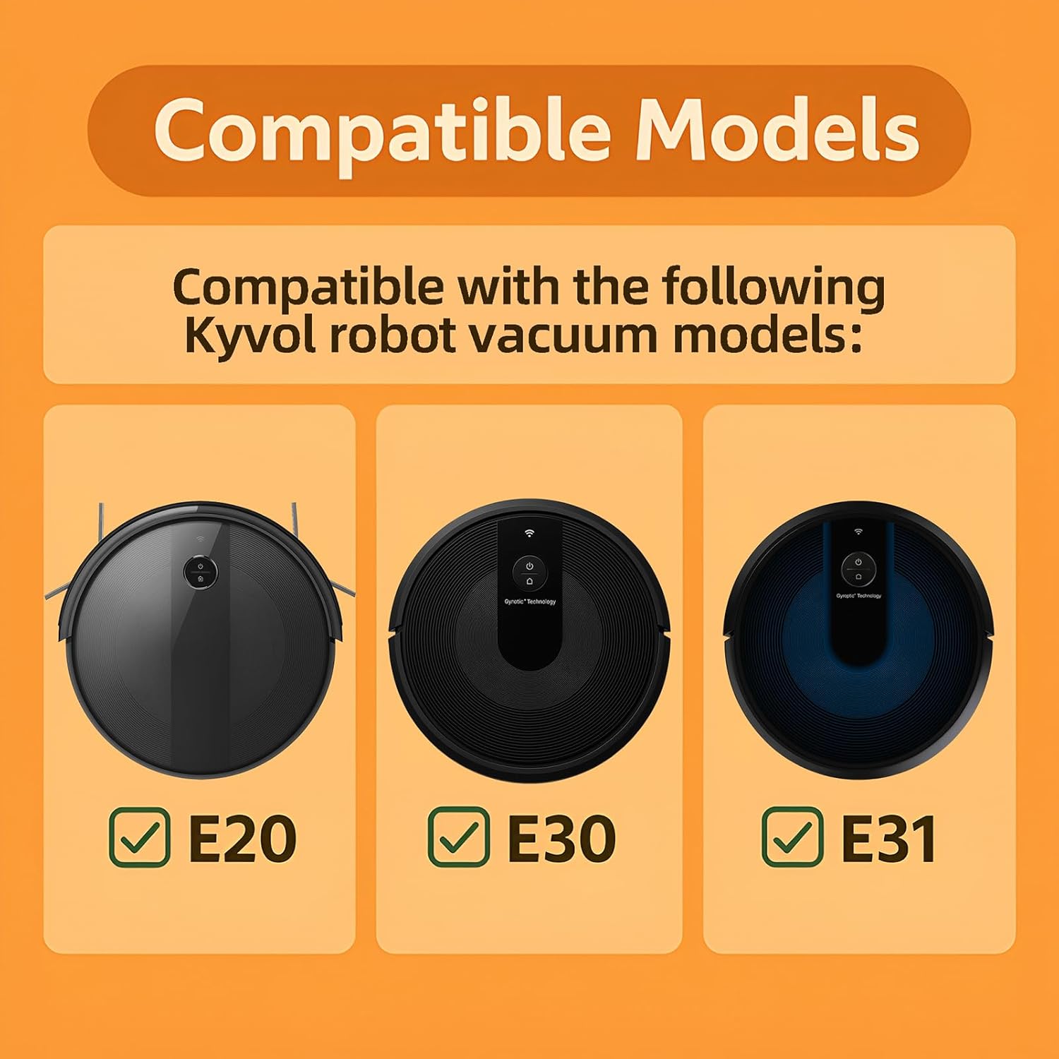 Replacement Parts Kit for Kyvol Cybovac E20, E30, E31 Robot Vacuum Accessories, 2 Main Brush, 6 Side Brush, 6 Hepa Filter, 1 Cleaning Tools (15PCS)