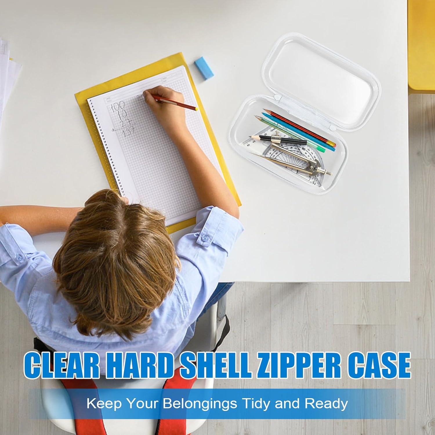 2Pcs Clear Hard Shell Zipper Case, Clear Zipper Pouches Hard Shell for Storage, Zippered Pouch Hard, Toiletries, Make Up Tools (Small and Medium) - Image 5