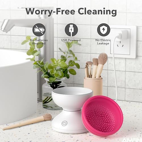 Miniatura 5 de Alyfini Máquina Limpiadora de Brochas de Maquillaje - Limpiador Eléctrico Profesional de Brochas de Maquillaje, Solución Limpiadora para Brochas