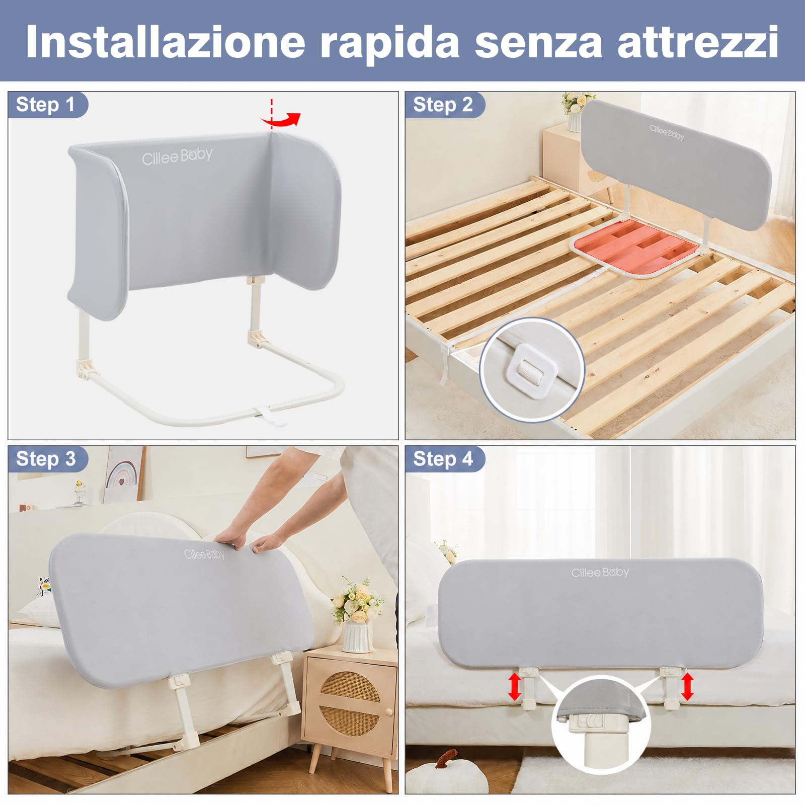 GUUSII HOME Sponda Letto Bambini Portable Sbarra Letto Matrimoniale Singolo Anticaduta Pieghevole Bed Barriera Protezione Letti per Bambini Removibile Paracolpi Spondinaletto da Viaggio (120cm)