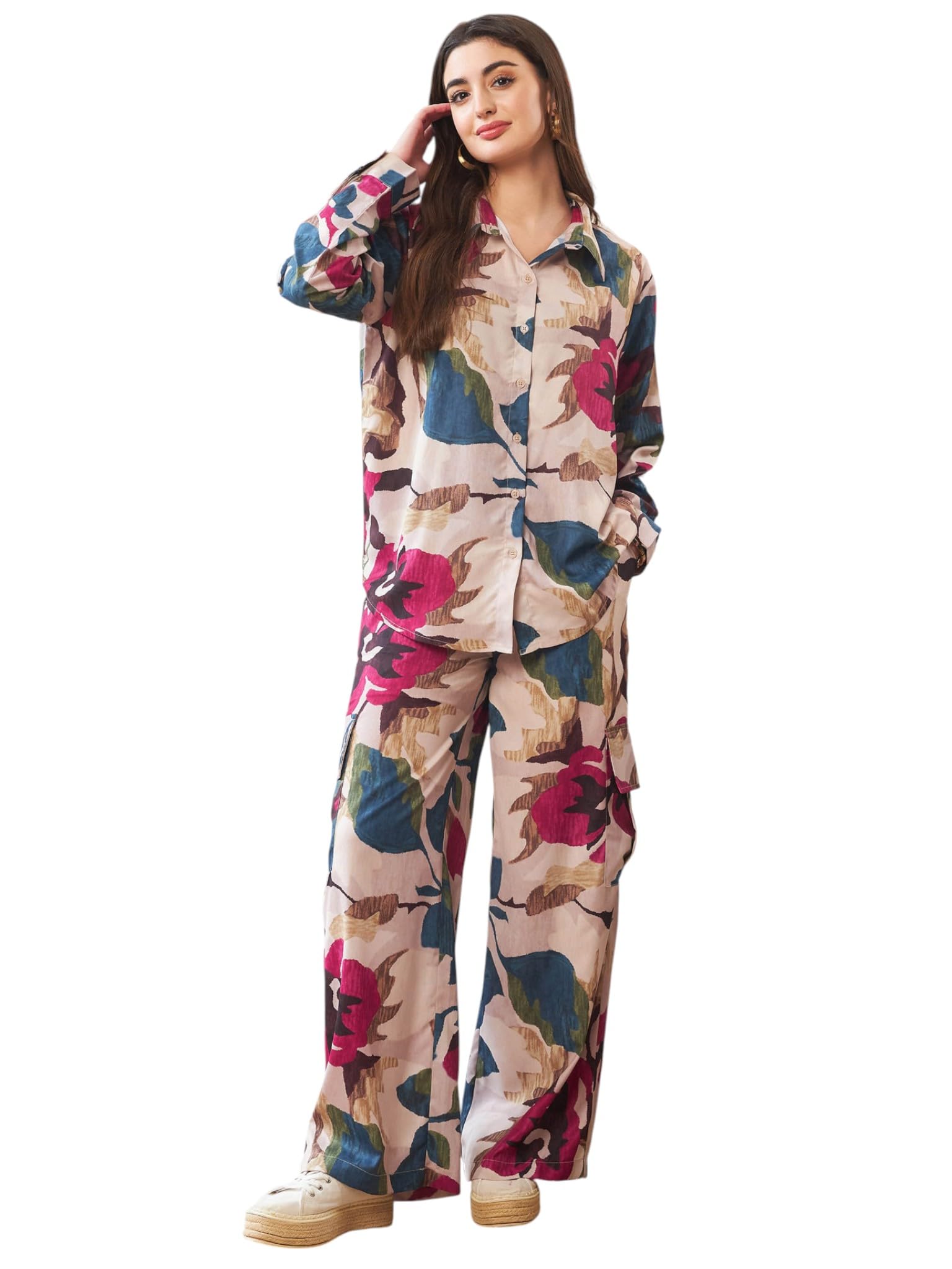 sassafras Women's Floral Oversize Shirt with Box Pocket Pants-picture-25