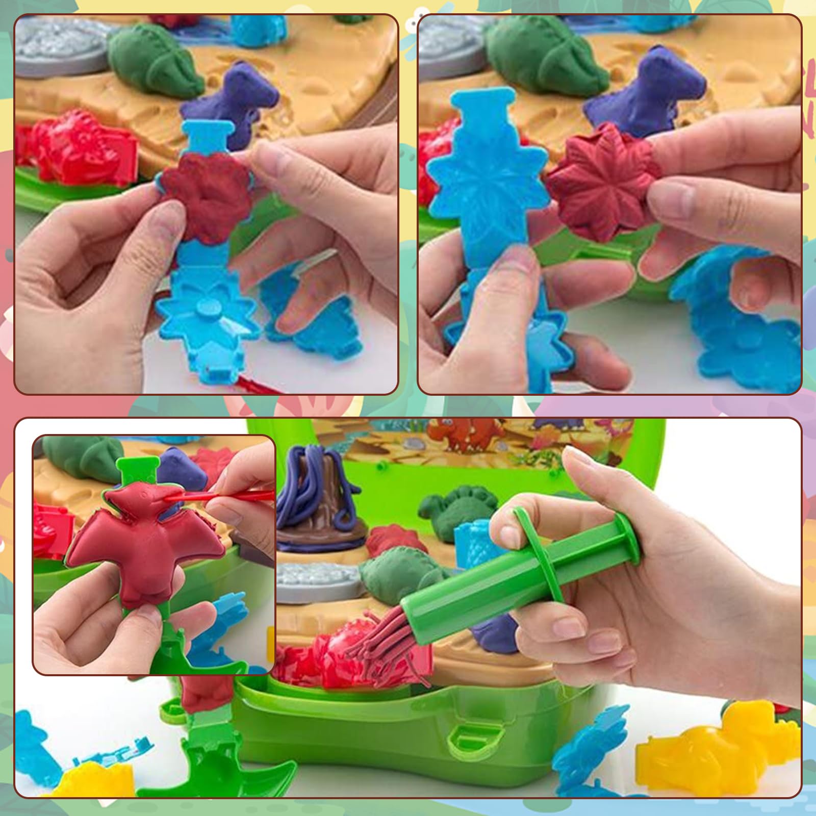 VBACALA Set di Plastilina per Bambini-con Plastilina per Dinosauri Stampini e Utensili per Modellare,Kit per Creare Forme di Dinosauri,Giocattolo Educativo per Bambini e Bambine 3 4 5 6+ Anni