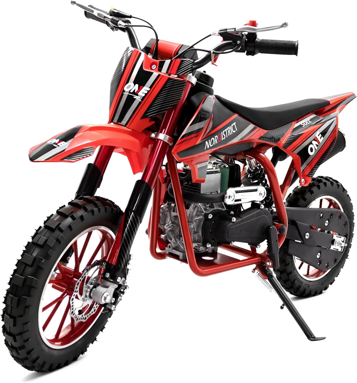 50cc 4-Stroke Kids Dirt Bike, Gas Powered Mini Motorcycle with Dual Disc Brakes & Full Suspension, EPA Approved Off-Road Dirtbike for Kids 8-14, 30 MPH Max Speed, 330 LBS Load Capacity (Red)