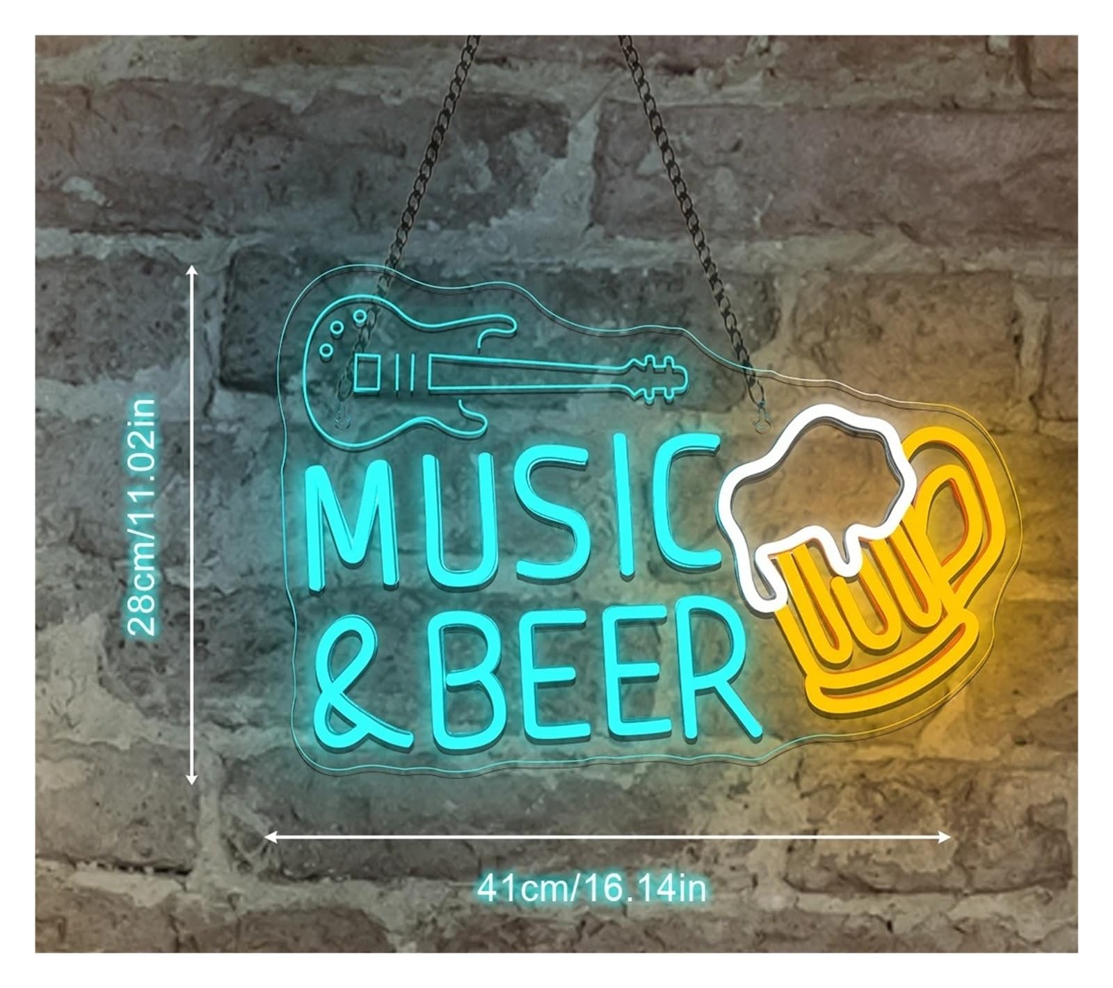 Insegna al Neon Insegna Al Neon Con Musica E Birra, Decorazione Estiva Da Parete Per Chitarra, Per Feste In Casa, Pub E Bae 41x28cm