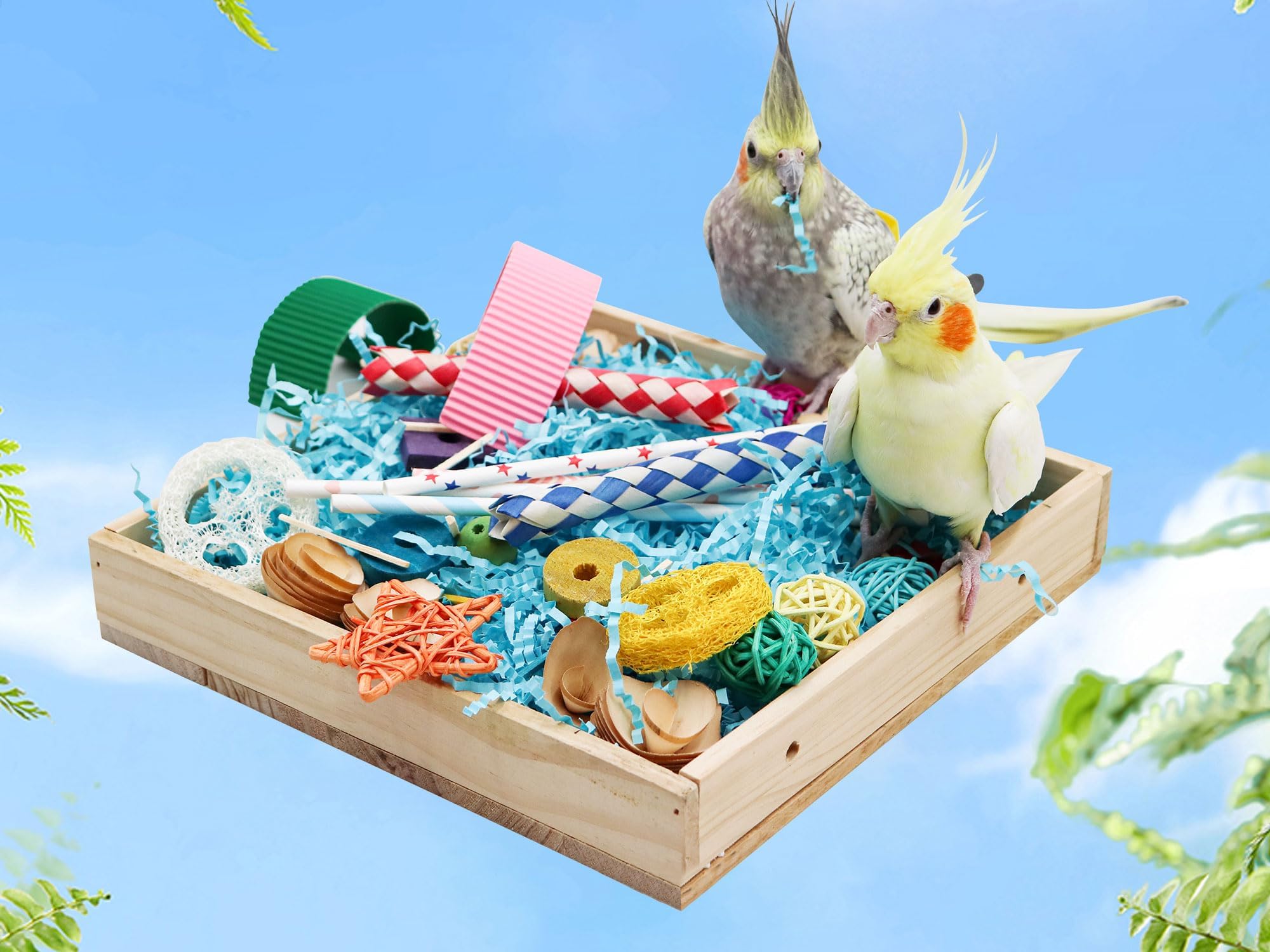 Jinkoozz Bird Foraging Toys Box, Wooden Parrot Shredding Toys Box, Bird Chewing Toys, Birdcage Accessories, Suitable for Small Birds Parakeets Cockatiels Love Birds Conures - image 3