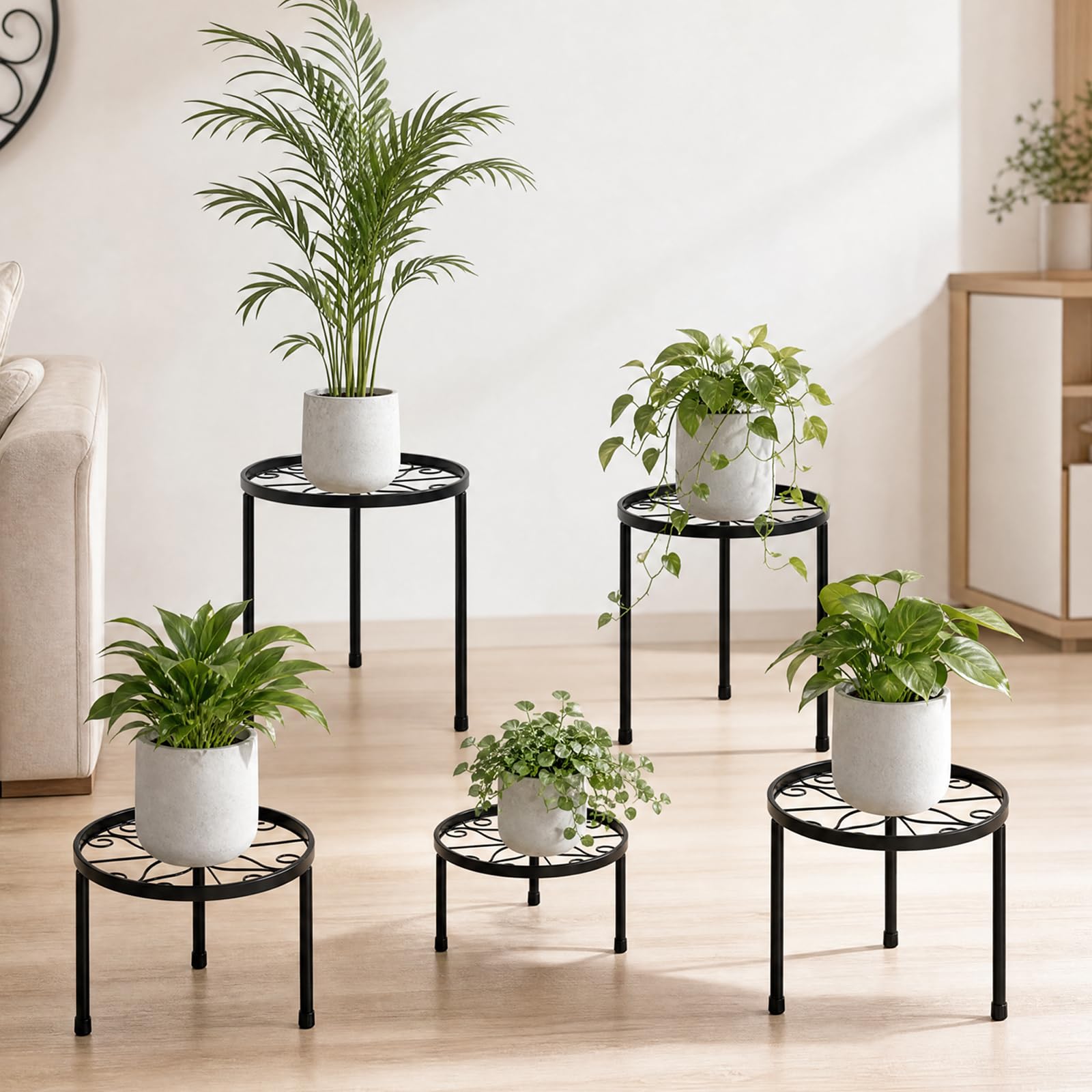 5 Pack Metal Plant Stands, Heavy Duty Flower Pot Stands for Multiple Plant