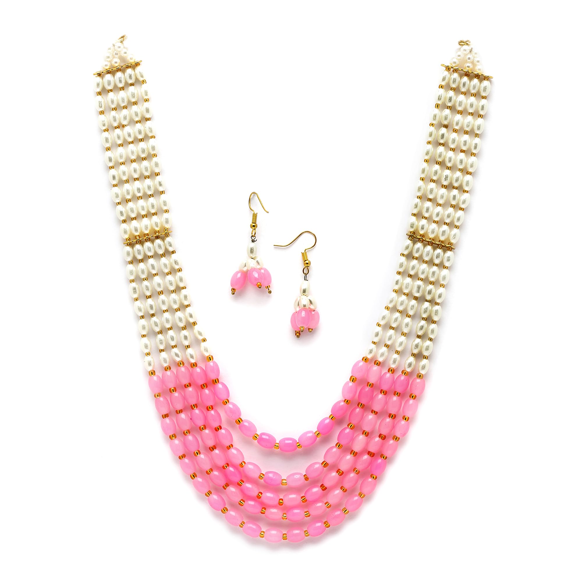 ZENEME Jewellery Set White Pearl Multi String Five Layered Rajasthani Style Vintage Necklace Set With Earrings Jewellery For Women & Girls (Pink) (B0BQM9KMXV) Amazon Price History, Amazon Price Tracker