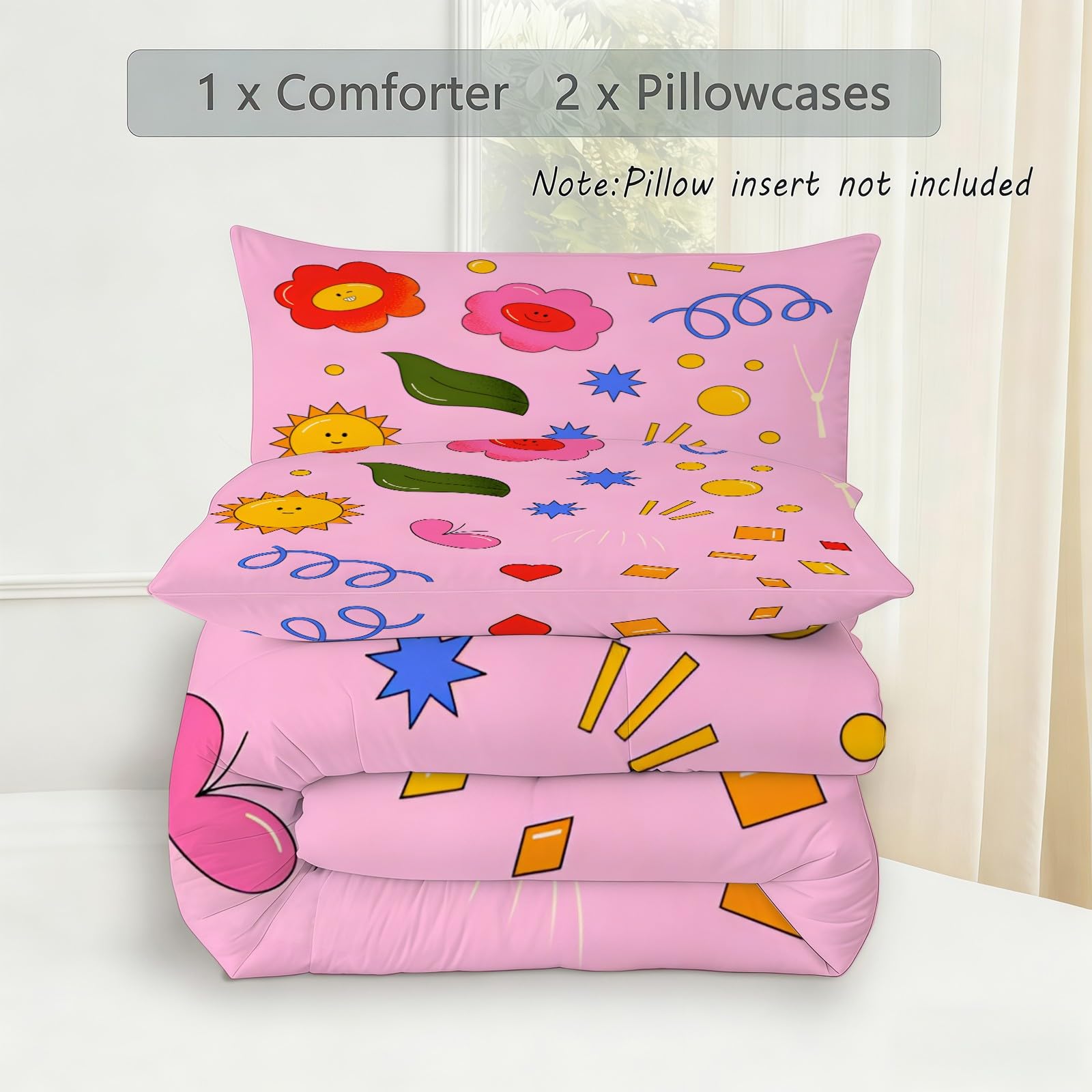 Genérico Edredon Cama 135 Objetos Coloridos Edredón Nordico Adulto sin Funda Reversible Infantil Estampado Suave Ligero Transpirable Duvet 220x220 cm Incluye 2 Fundas de Almohada 50x75 cm YUb466