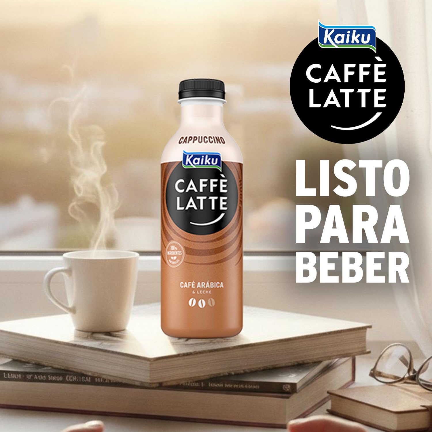 KAIKU CAFFÈ LATTE - Cappuccino Mr Huge Pack 8 x 650 ml, Café Frío con Leche y Cacao, Café Listo para Tomar, Formato Grande, Elaborado con Café Arábica de Nicaragua y Honduras, sin Gluten y con Lactosa