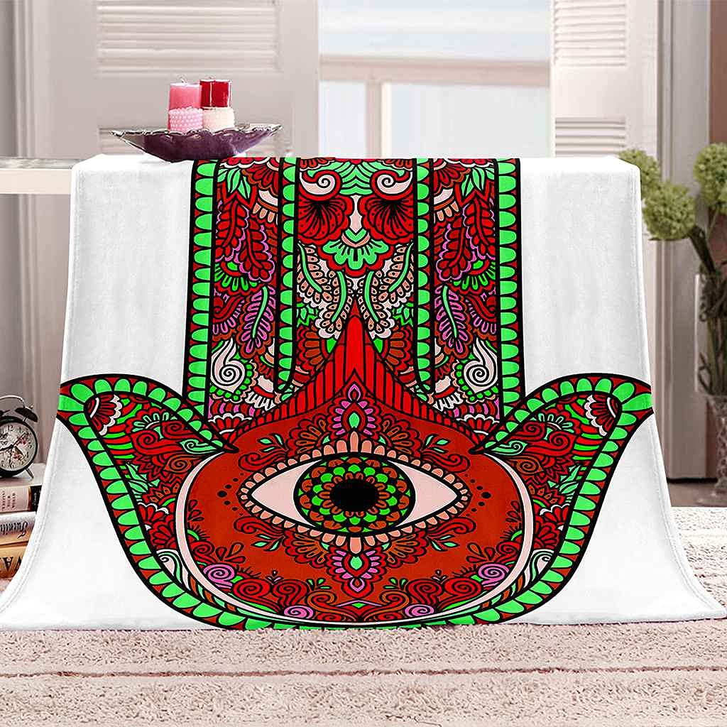 Couverture microfibre douce 150x200cm palmier rouge isolante