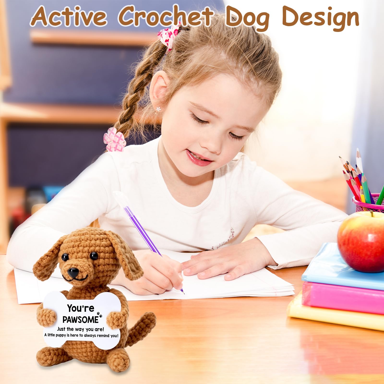 Qubitly Positive Crochet Teckel, Brown Handmade Weiner Dog, Yarn & Cotton Stuffed Animal, Positive Crochet Animals - Image 4