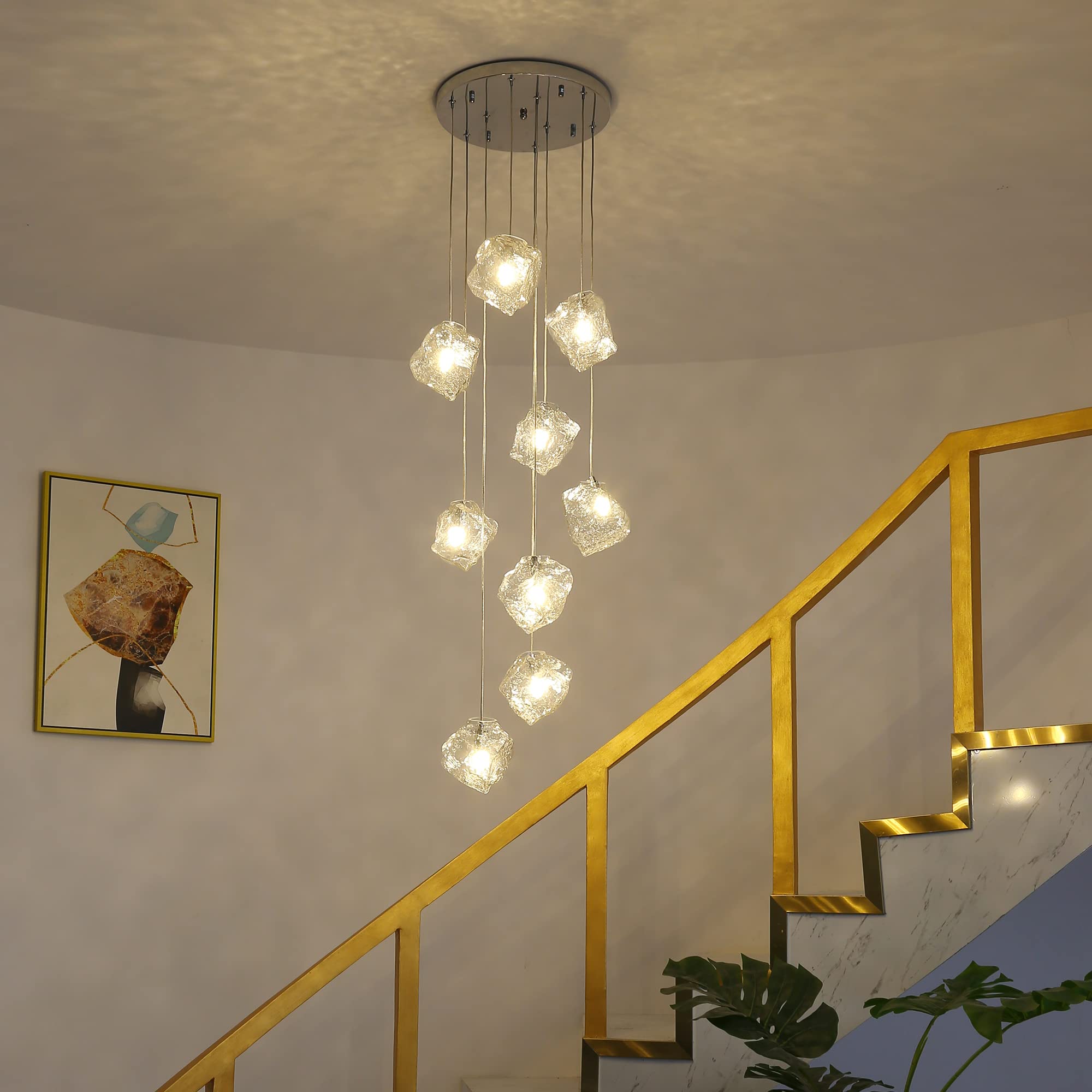 youngrender 9Light High Ceiling Chandeliers for Entryway,Modern Glass