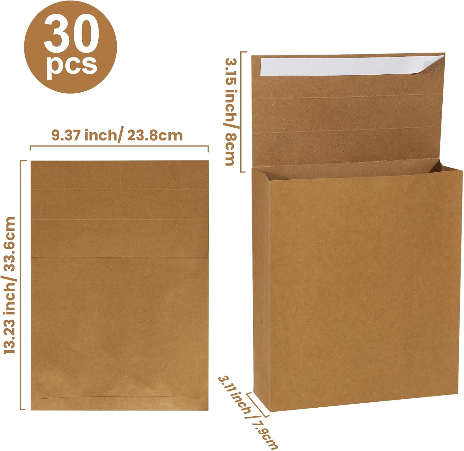chiazllta 30Pcs Expandable Envelopes with Self Seal 13.23x9.37 In/ 33.6x23.8 cm Large Mailing Kraft Catalog Envelopes for Documents Brown Kraft for Home Office Business Storage and Organizing Photos - Image 2