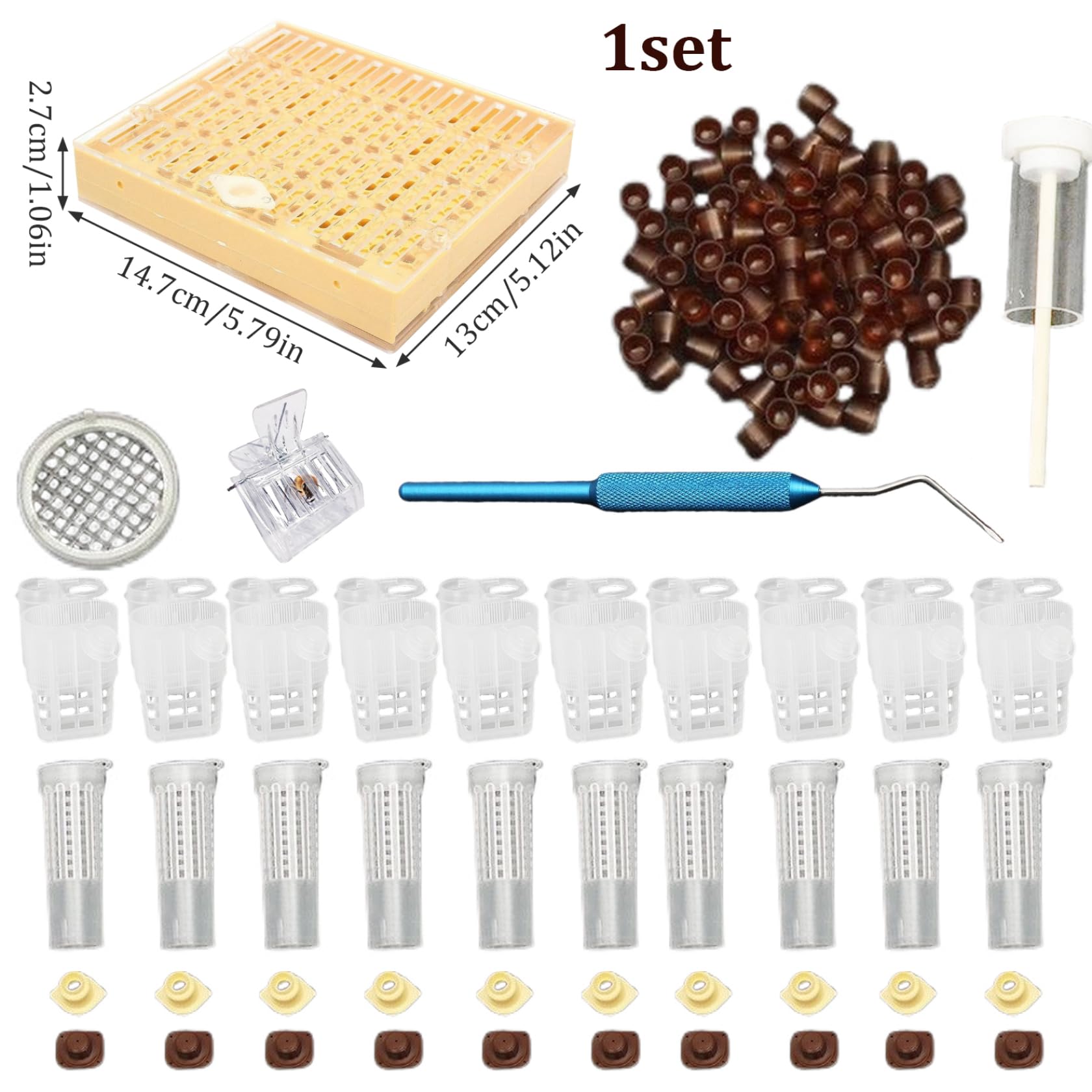 Bienenzucht-Starter-Set, Königin-Aufzucht-Set, komplettes Bienenzucht-Starter-, einschließlich Königin-Aufzuchtbox, Zellbechern und beweglichem Veredelungswerkzeug-Ausschluss