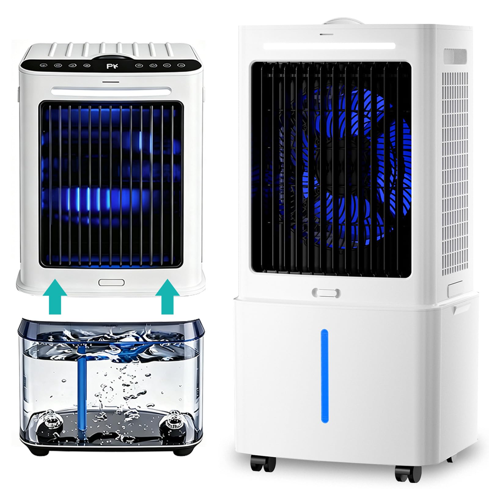 25L Quiet Portable Windowless Air Conditioners with Remote, 3-in-1 Evaporative Air Cooler, 24 Speeds, 6 Ice Packs,1-12h Timer for Home & Office Bedroom