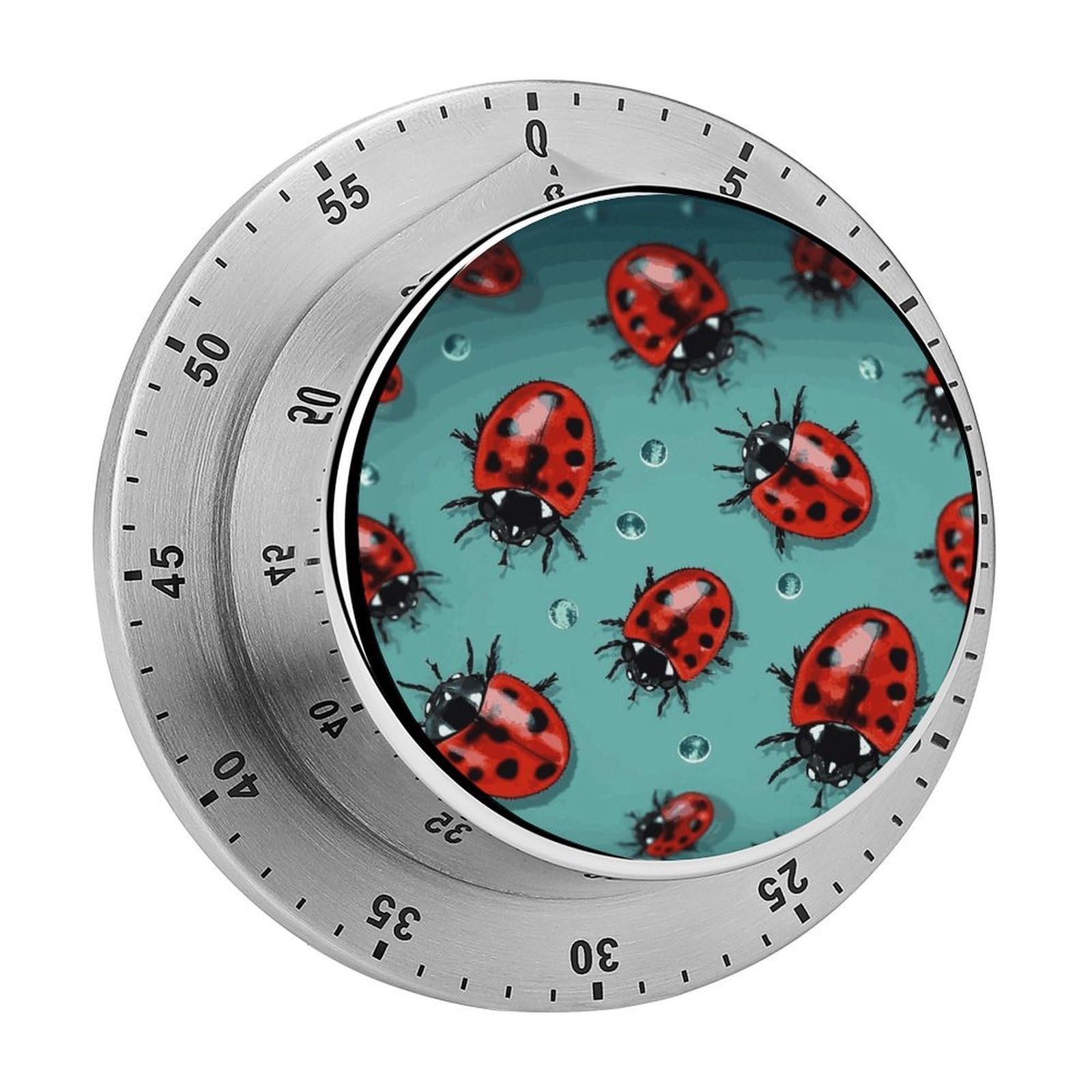 Red Ladybugs On A Blue Background Timer No Batteries Required Wind Up Timer with Loud Alarm Stainless Steel Body Exquisite Visual Mechanical Timers Magnetic Countdown Kitchen Timers for Cooking