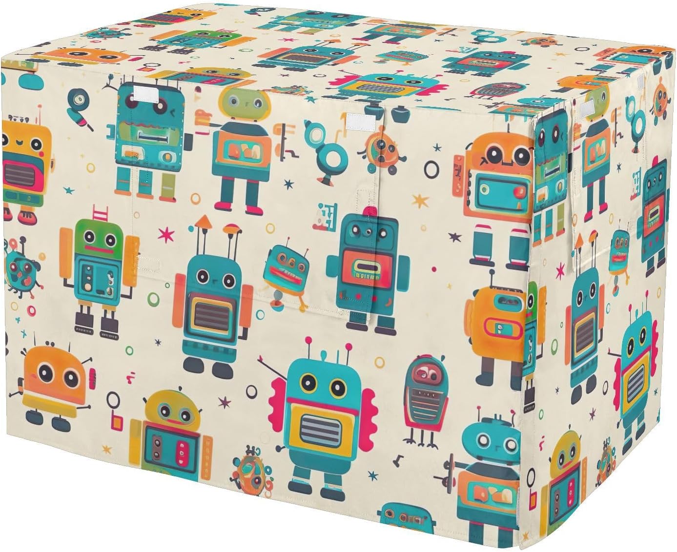 Cute Robot Beige Dog Crate Covers Fixed Buckle at Bottom, Crate Cover for Dog, Large
