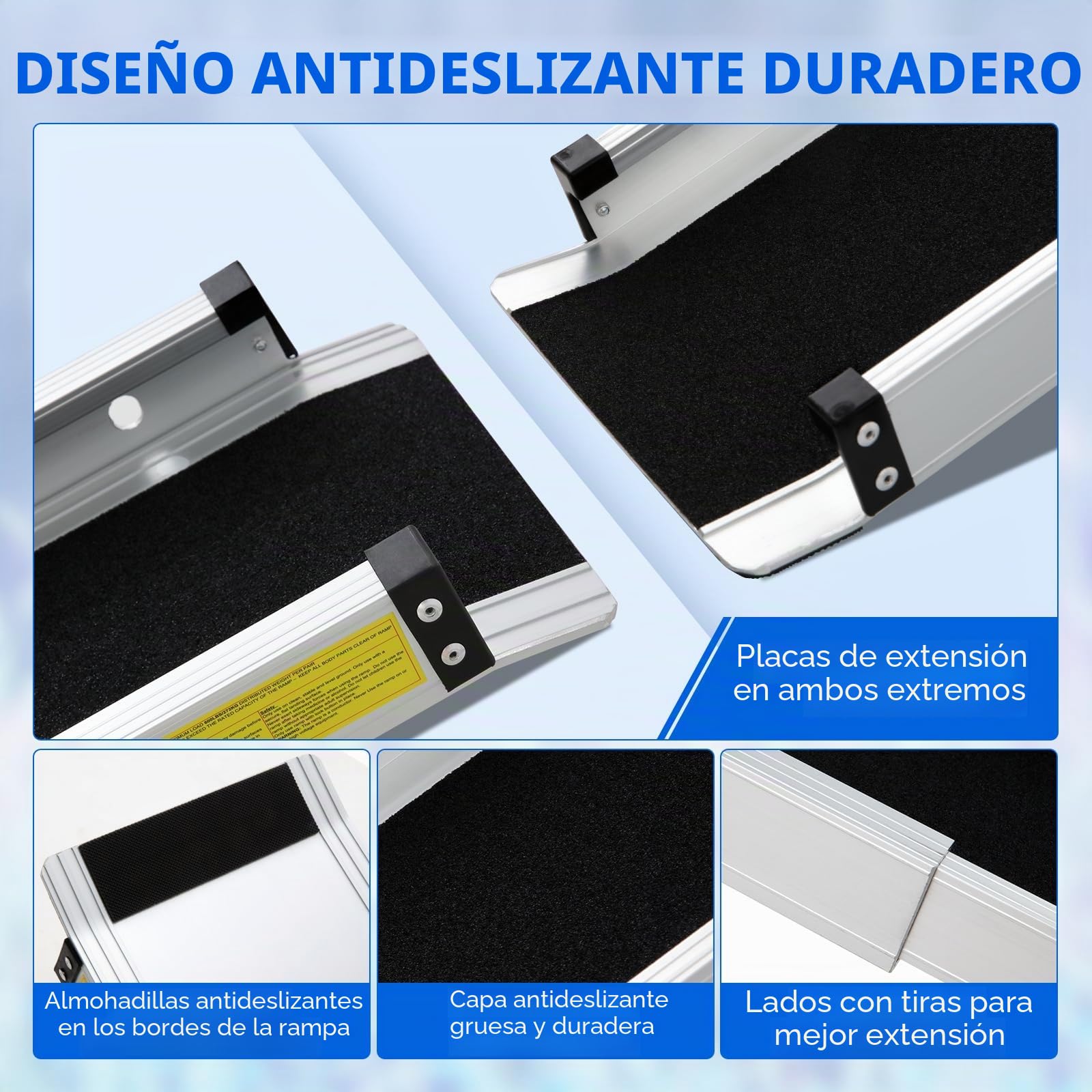 2 PCS Rampa para Silla de Ruedas, Rampa de Acceso de 90-152 cm, Capacidad de Carga de 272 kg, Rampas de Acceso Telescópicas de Longitud Ajustable para Sillas de Ruedas Antideslizantes